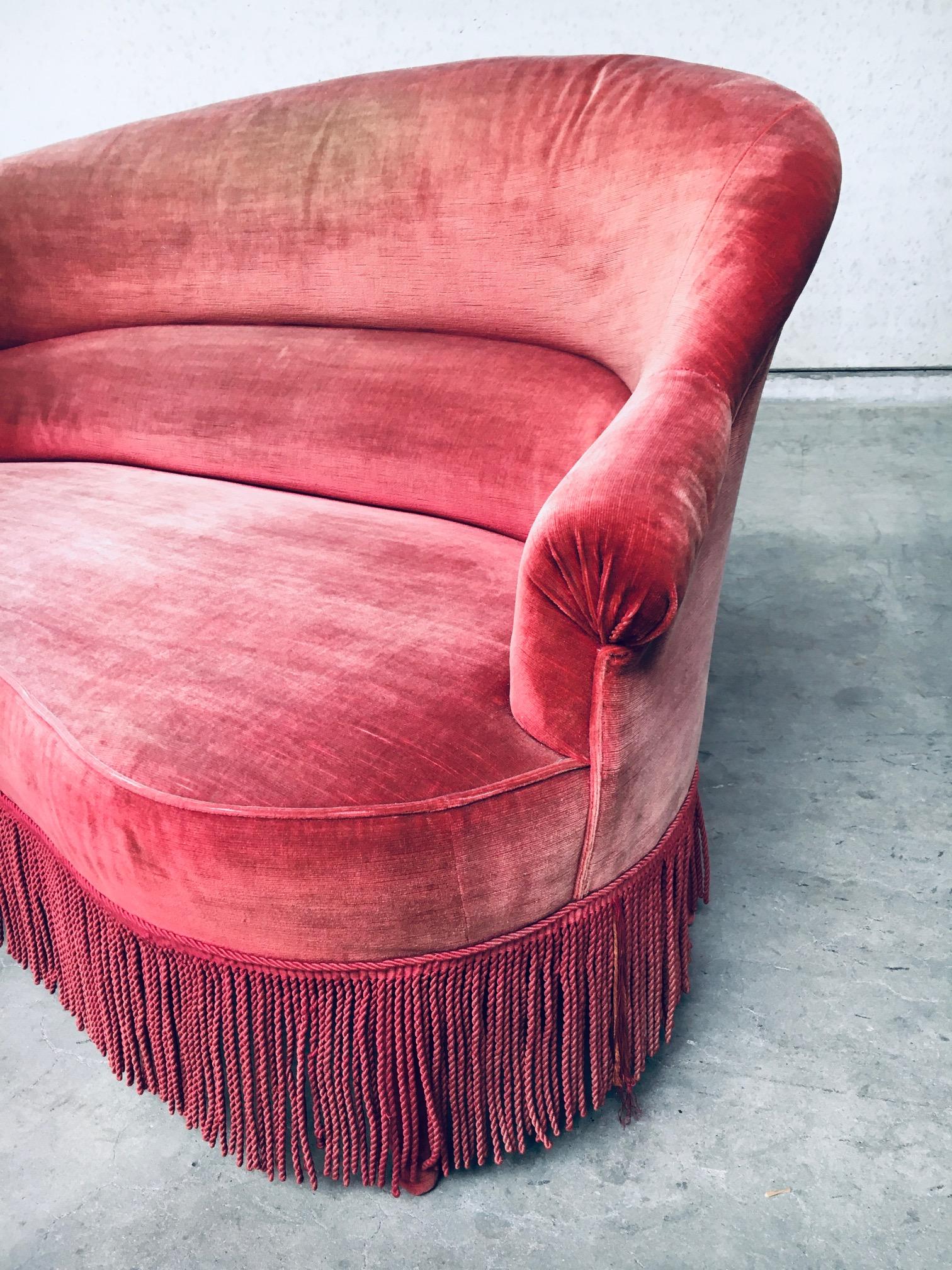 Hollywood Regency Style Red Pink Velvet Love Seat Sofa with Fringe, 1950's 8