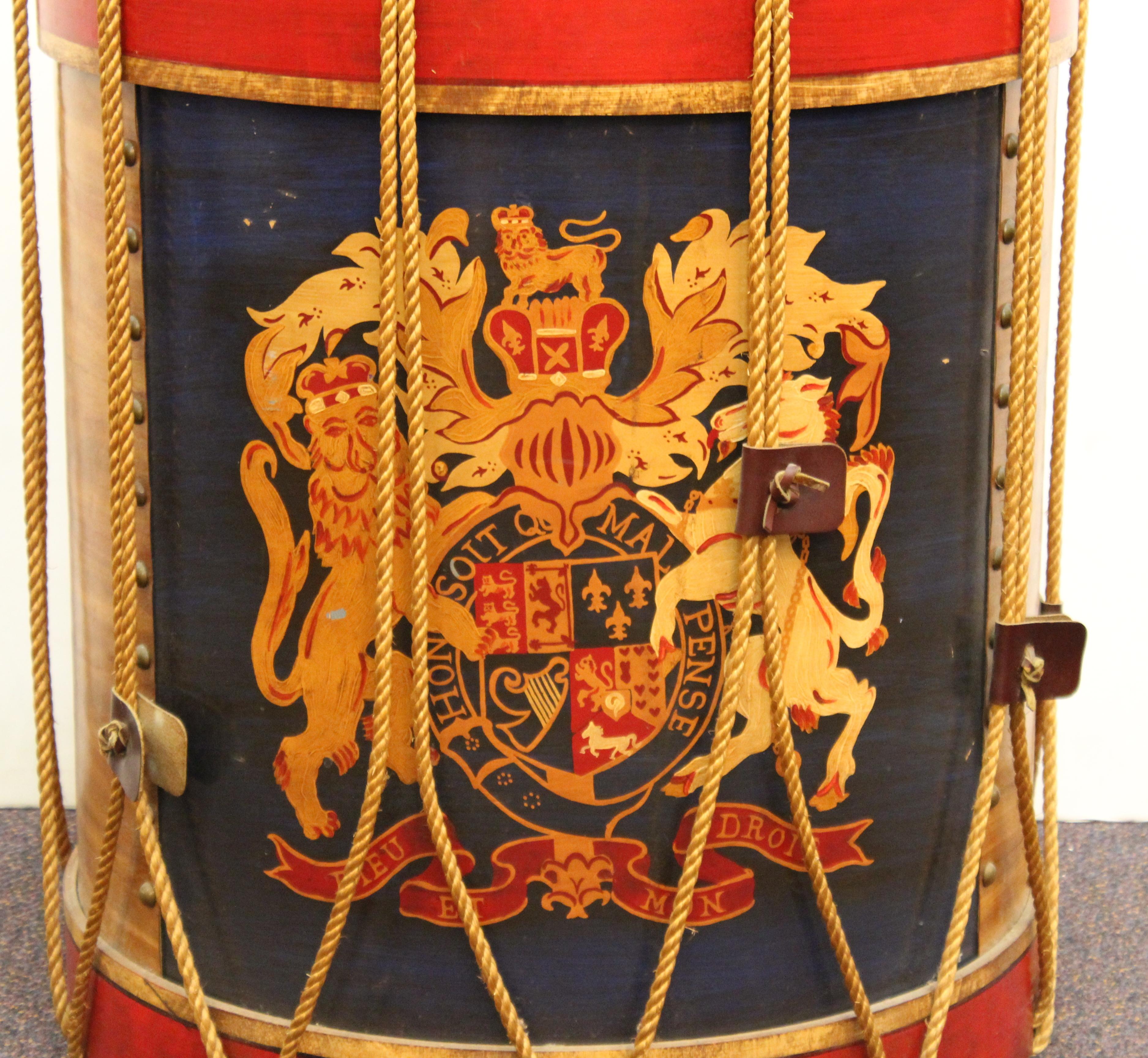 Hand-Painted Hollywood Regency Style Regimental British Drum Side Tables