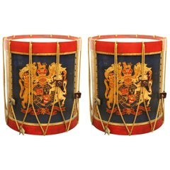 Hollywood Regency Style Regimental British Drum Side Tables