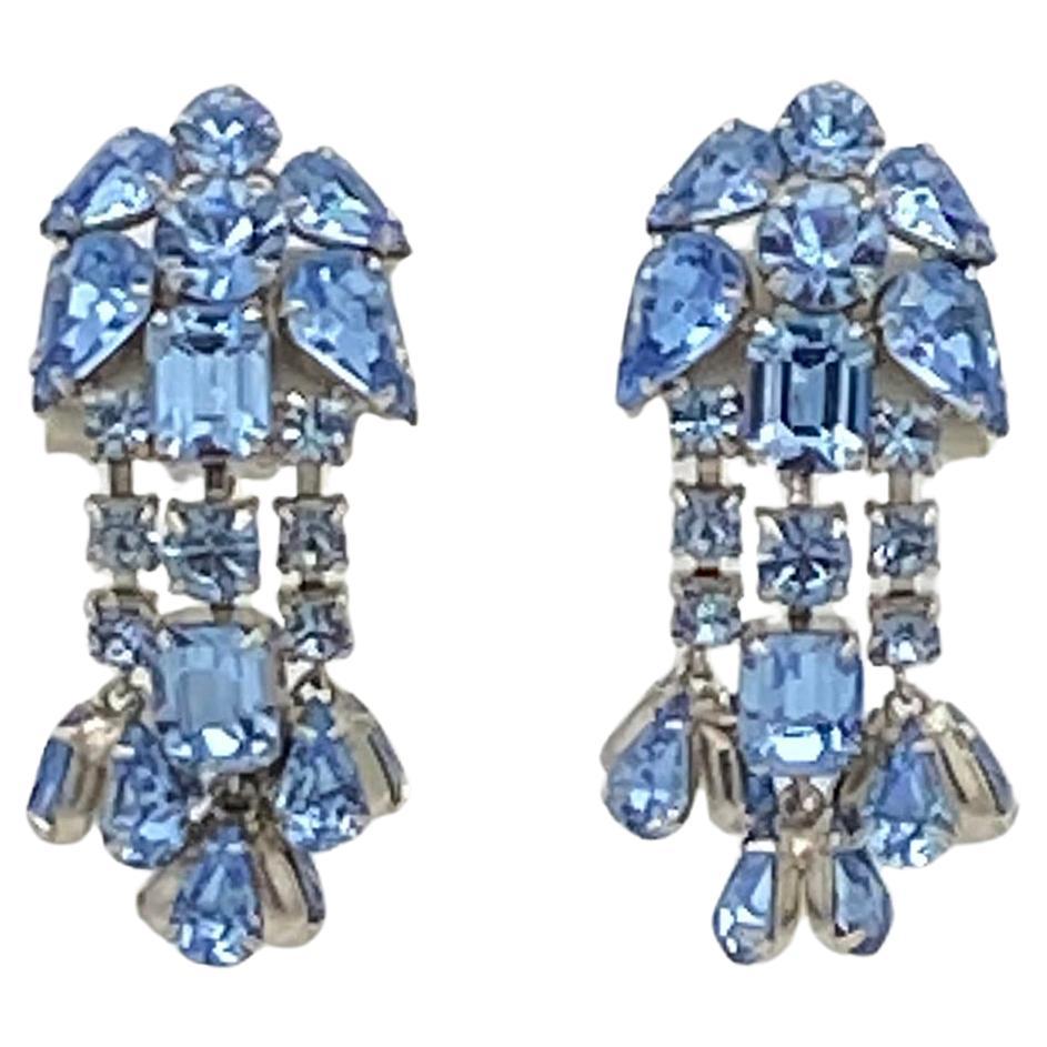  Hollywood Regency Style Rhinestone Dangle Earrings For Sale