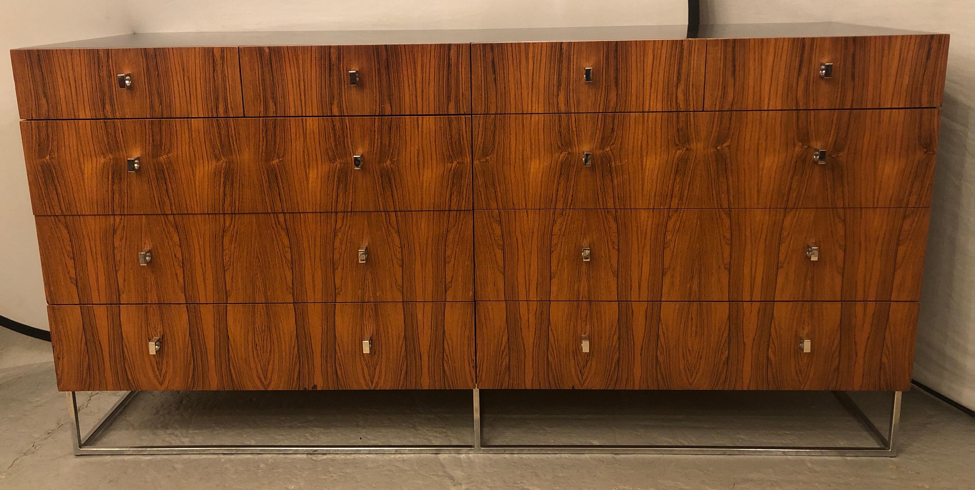 Mid-Century Modern Hollywood Regency Style Rougier Rosewood and Black Lacquer Credenza Chest Server