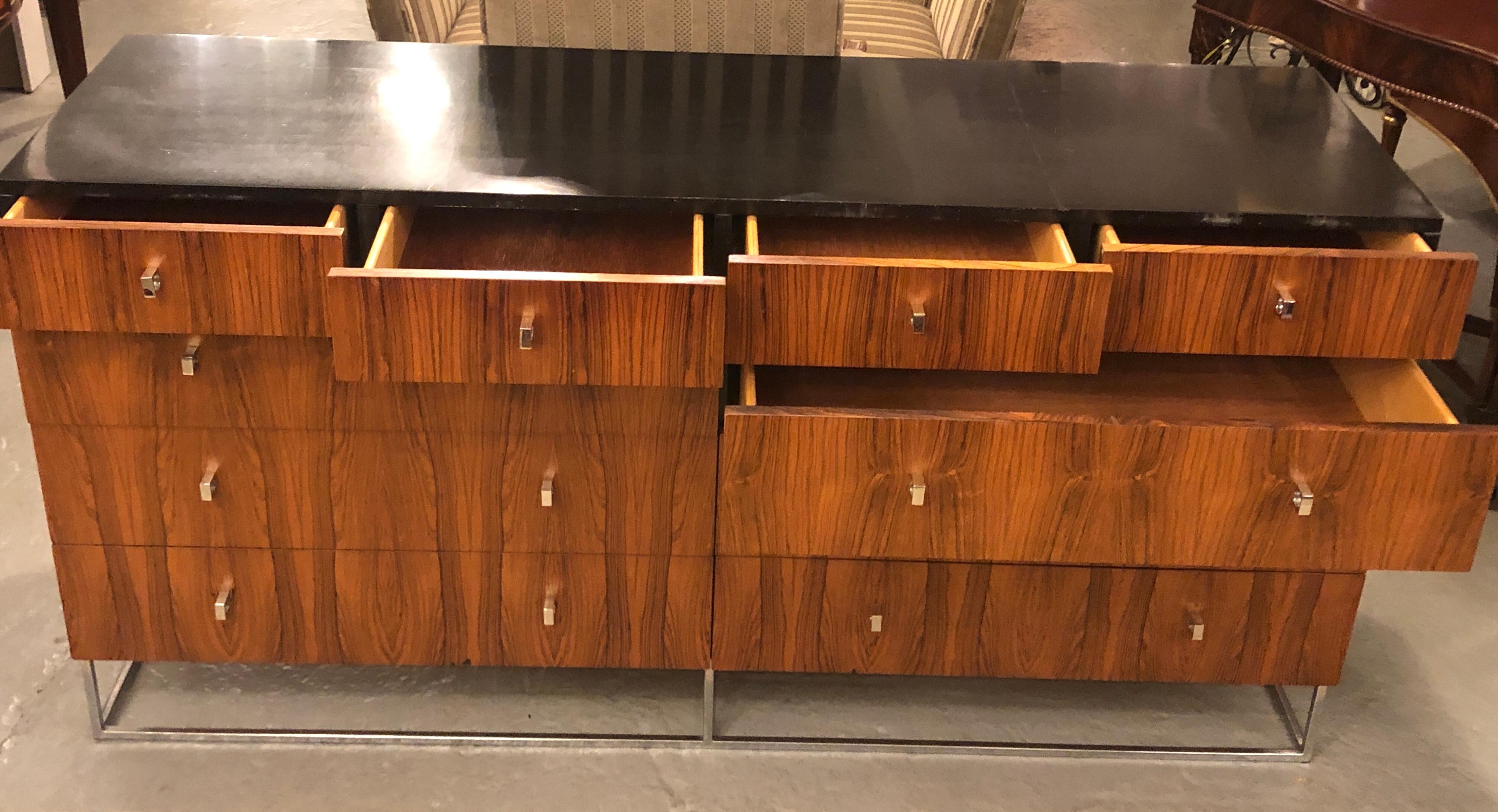 Hollywood Regency Style Rougier Rosewood and Black Lacquer Credenza Chest Server In Good Condition In Stamford, CT