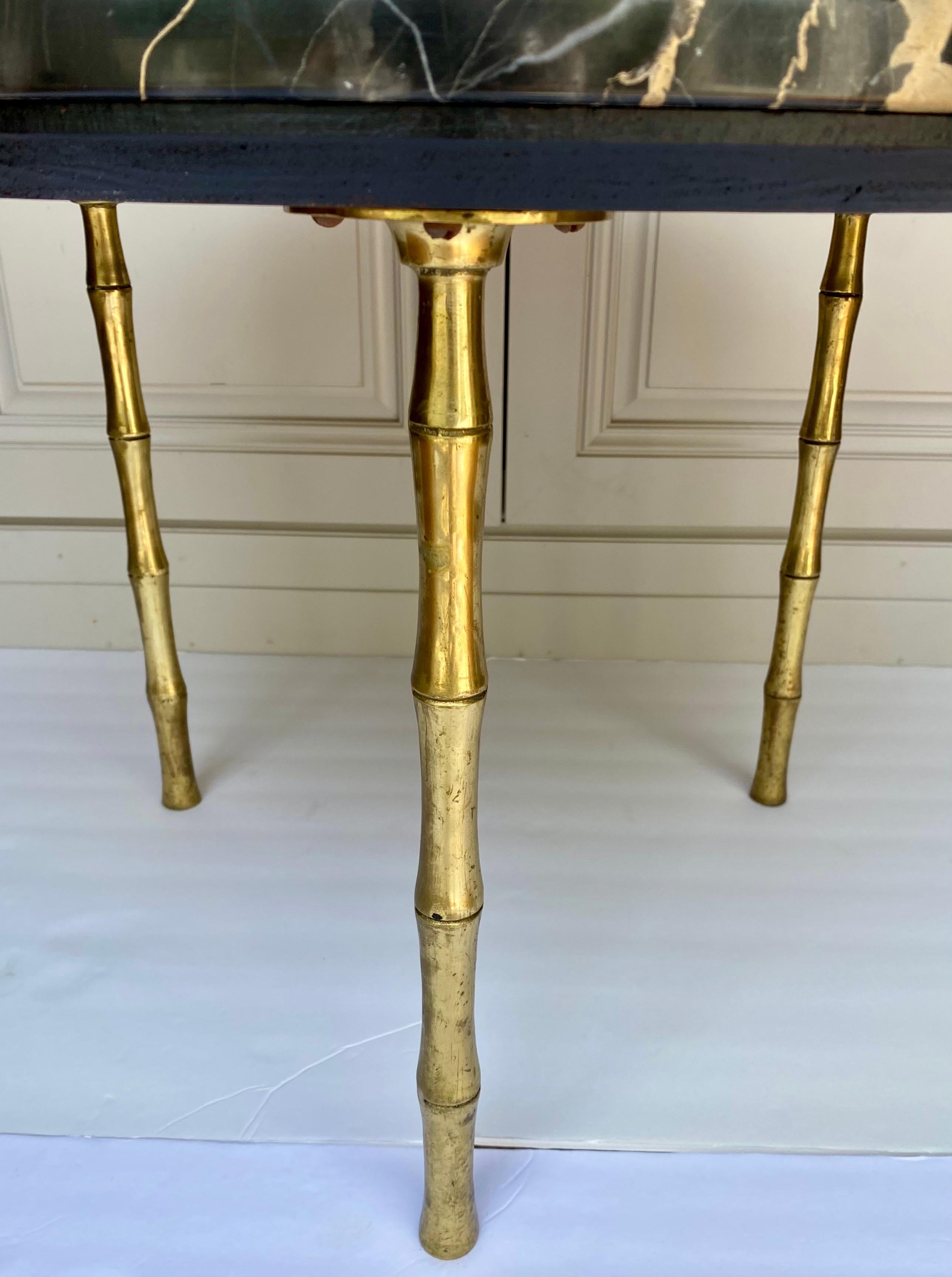 Italian Hollywood Regency Style Round Brass Bamboo and Marble Cocktail Table, Italy
