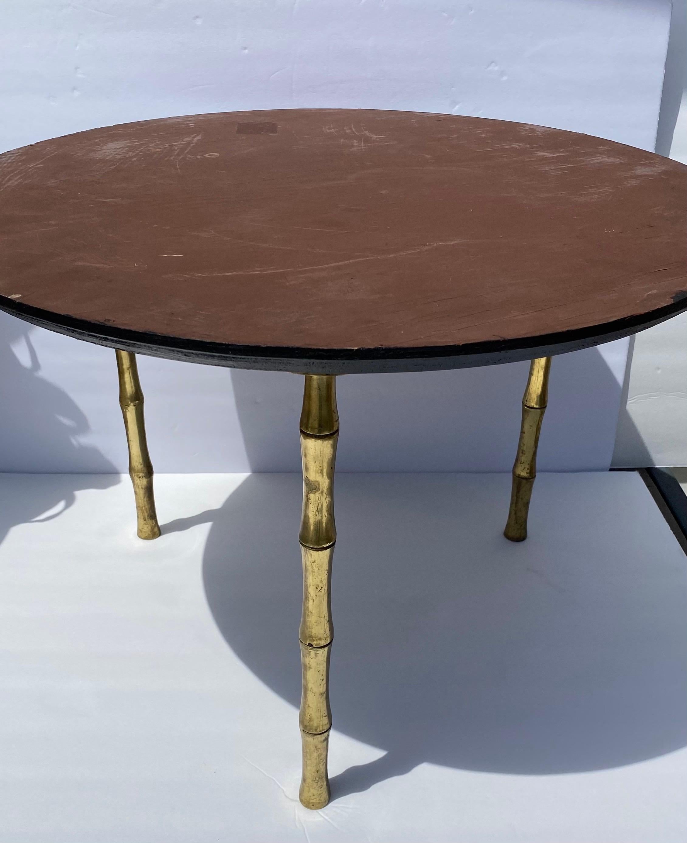 20th Century Hollywood Regency Style Round Brass Bamboo and Marble Cocktail Table, Italy