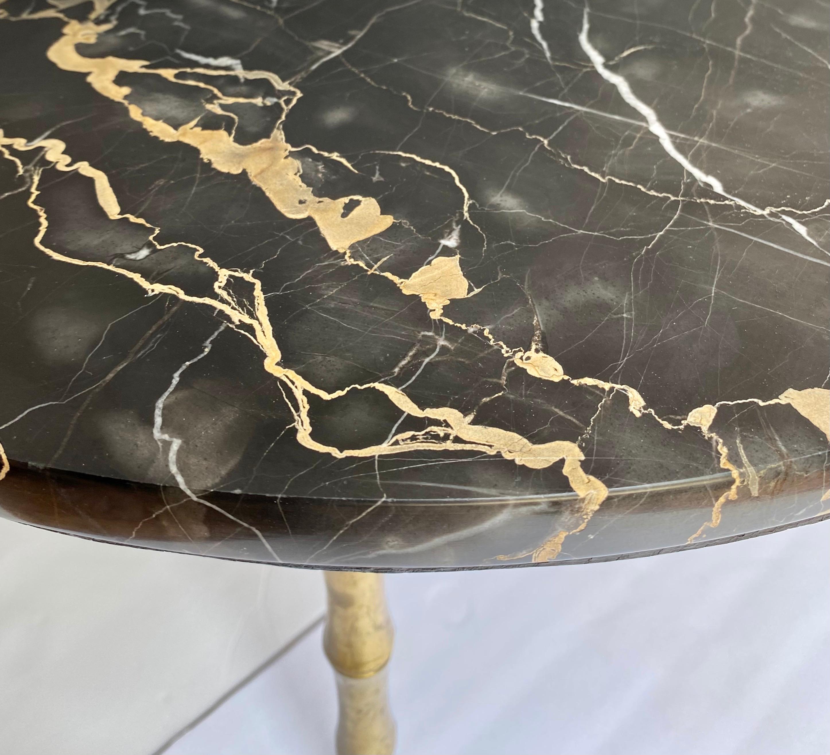 Hollywood Regency Style Round Brass Bamboo and Marble Cocktail Table, Italy 3