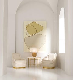 Tavolino da caffè rotondo in stile Hollywood Regency forgiato a mano in oro ed estremoz bianco