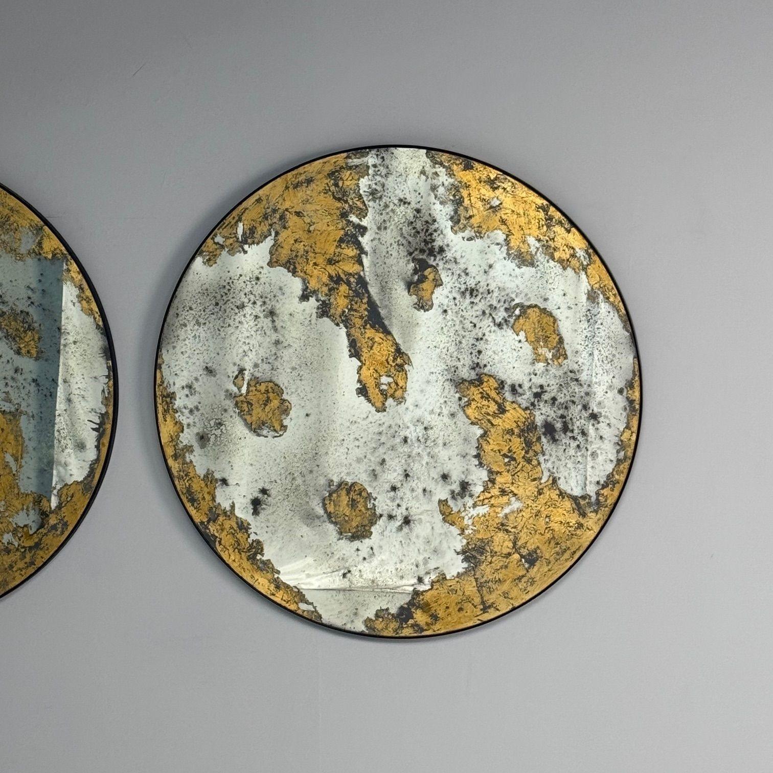 Miroirs muraux ronds de style Hollywood Regency, verre églomisé, feuille d'or, 21e siècle Bon état - En vente à Manhasset, NY