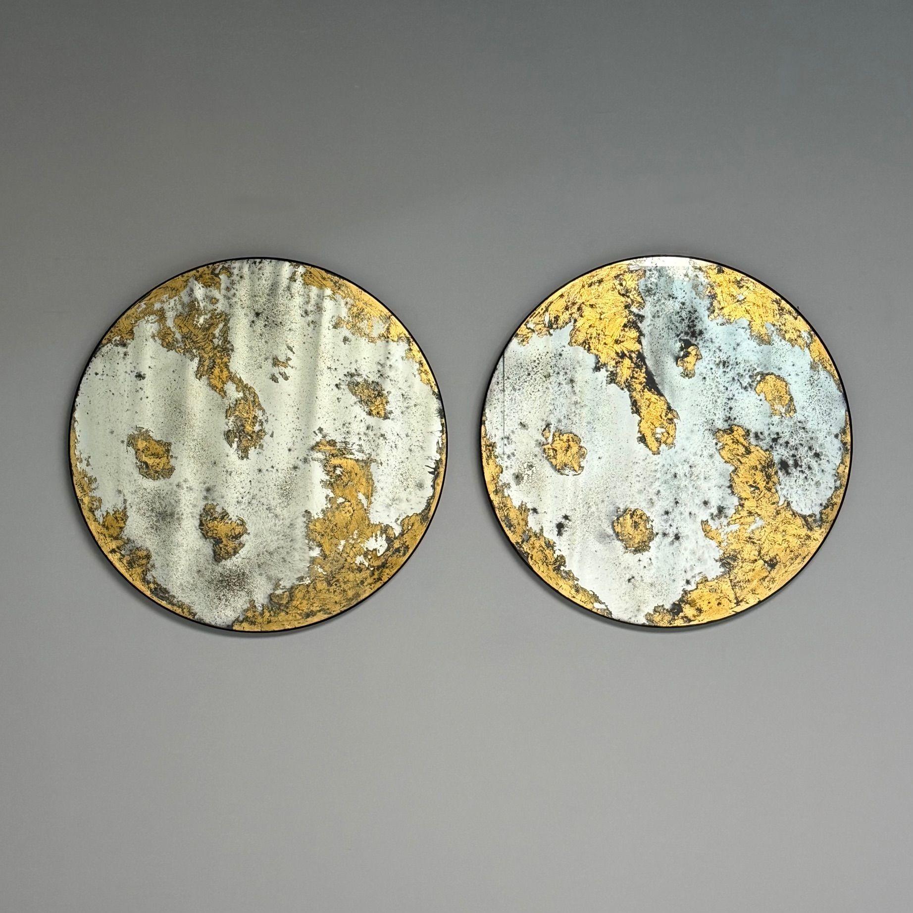 XXIe siècle et contemporain Miroirs muraux ronds de style Hollywood Regency, verre églomisé, feuille d'or, 21e siècle en vente