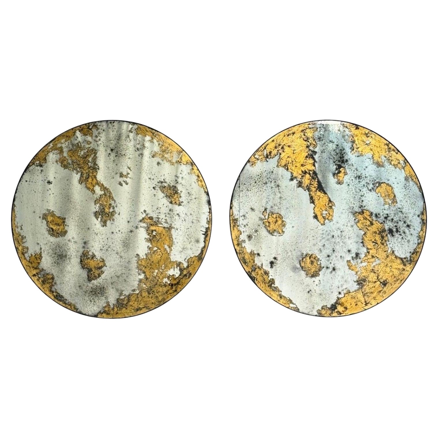 Hollywood Regency Style, Round Wall Mirrors, Eglomise Glass, Gold Leaf, 21st C. For Sale