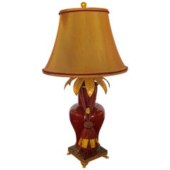 Hollywood Regency Style Ruby Red Celedon Single Large Table Lamp by F. Cooper