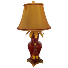 Vintage Hollywood Regency Style Ruby Red Celedon Single Large Table Lamp by F. Cooper