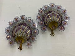 Hollywood Regency Style Sconces in Brass and Cut Glass Beads, Austria circa 1950