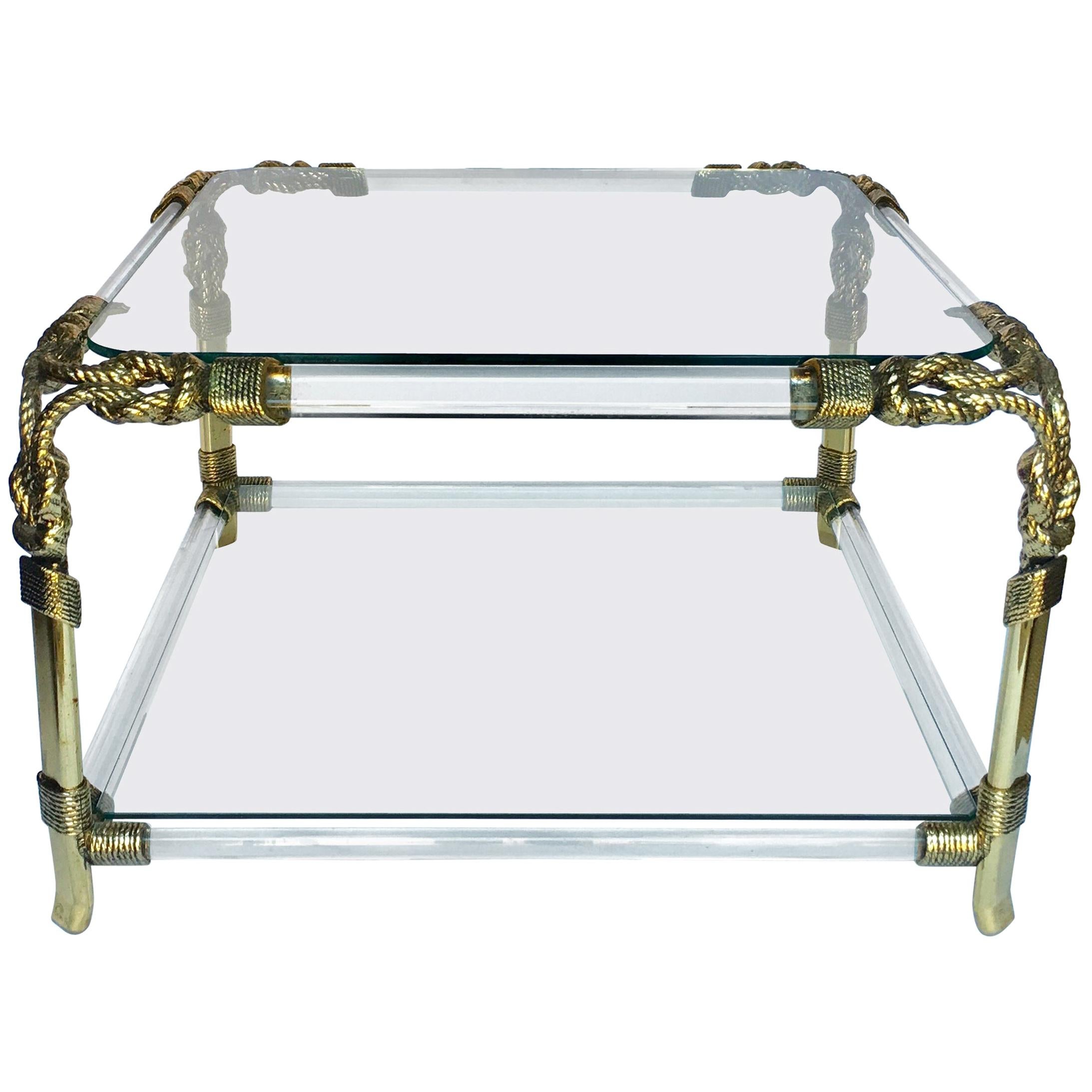 Hollywood Regency Style Sculptural Lucite and Glass Rope Coffee Table, Spain