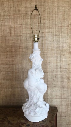 Hollywood Regency Style Sculptural Plaster Floral Bird Table Lamp, 1970s