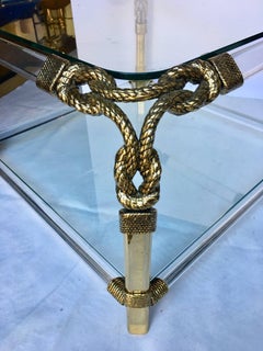 Tavolino scultoreo in lucite e corda di vetro in stile Hollywood Regency, Spagna