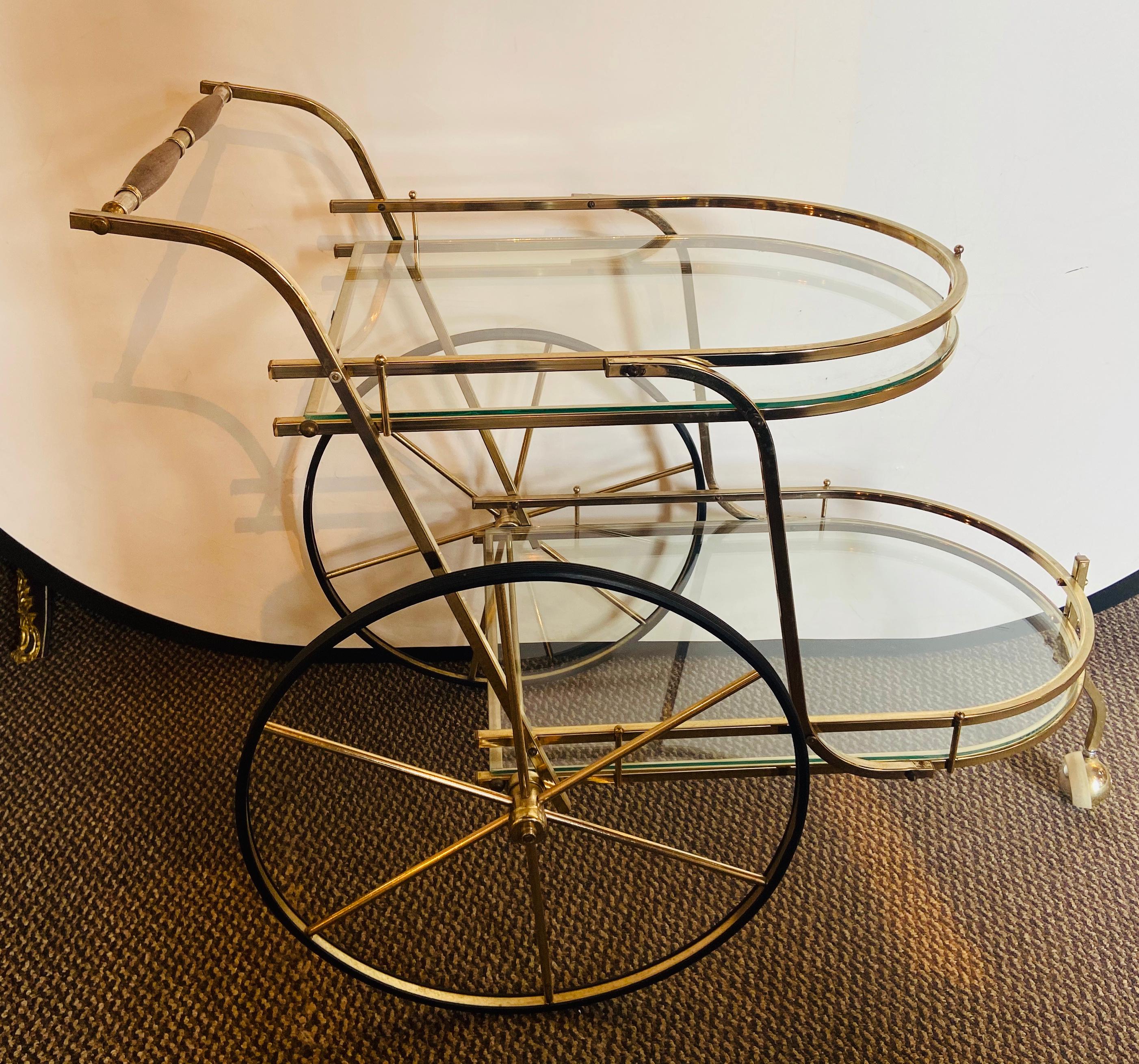 Brass Hollywood Regency Style Serving Cart / Tea Cart 