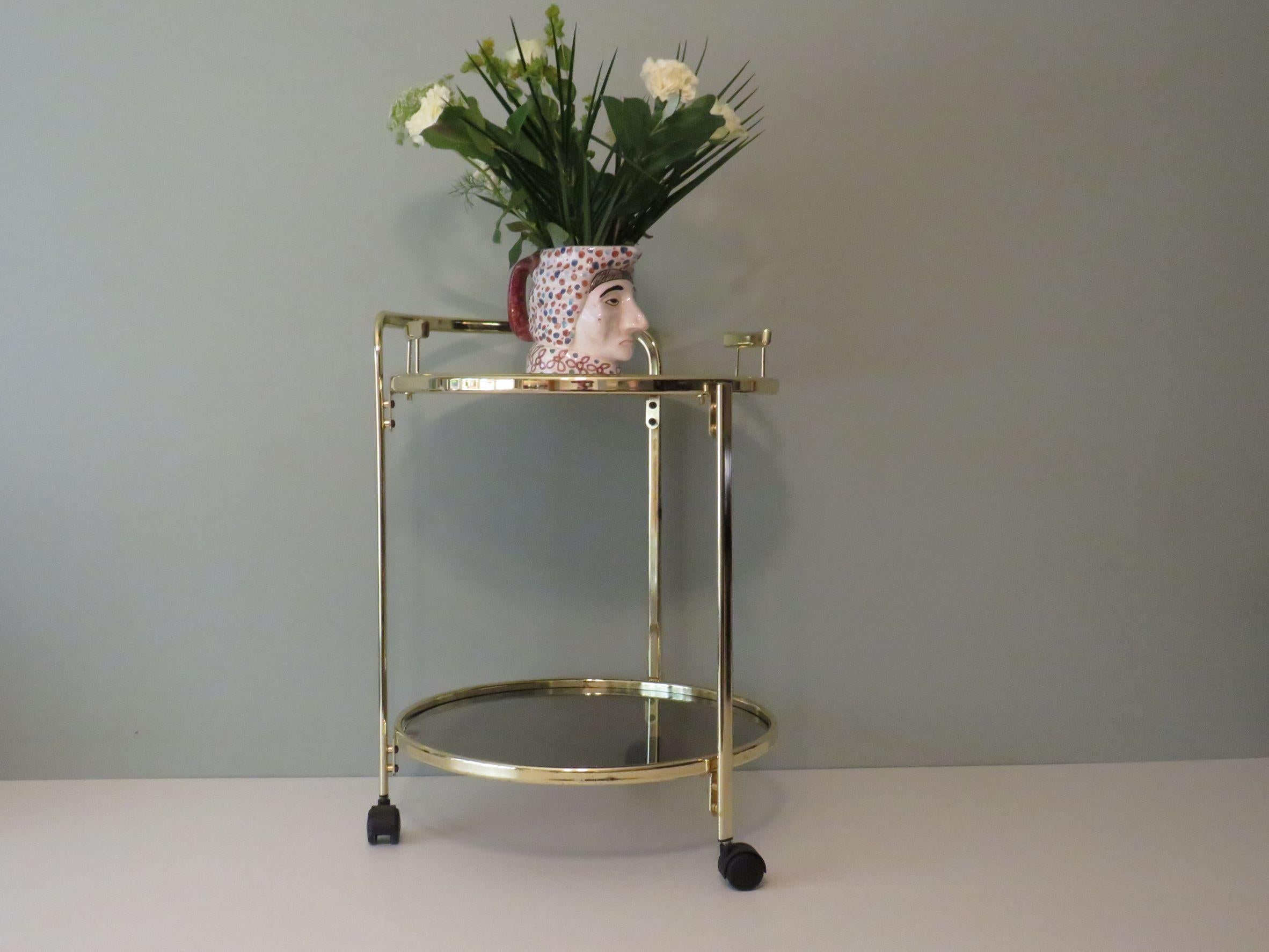 Plated Hollywood Regency Style Serving Trolley with Removable Tray, 1970