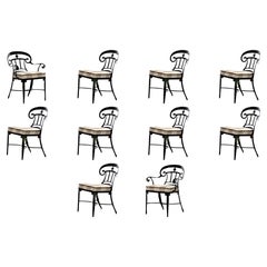 Hollywood Regency Style Set of 10 Indoor Outdoor Black Dining Chairs