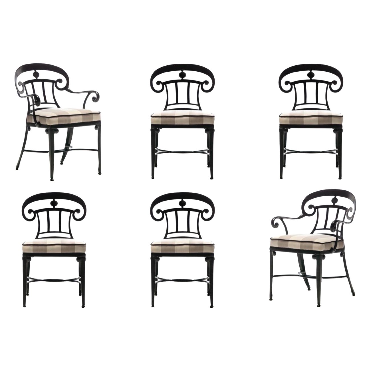 Ensemble de 6 chaises de salle à manger noires pour l'intérieur et l'extérieur, style Hollywood Regency