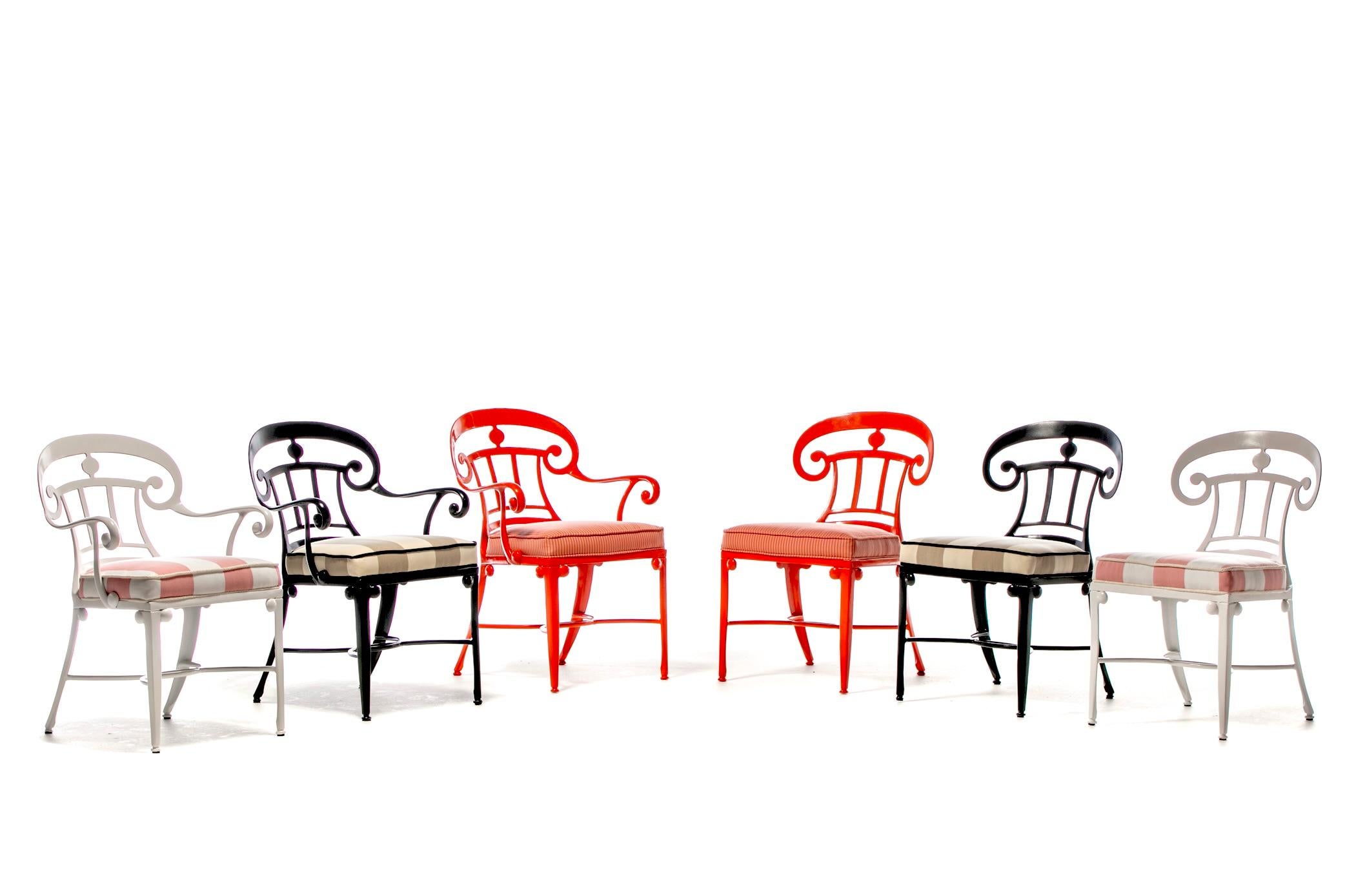 Set di 6 sedie da pranzo in stile Hollywood Regency per interni e per esterni color arancio mandarino in vendita 14