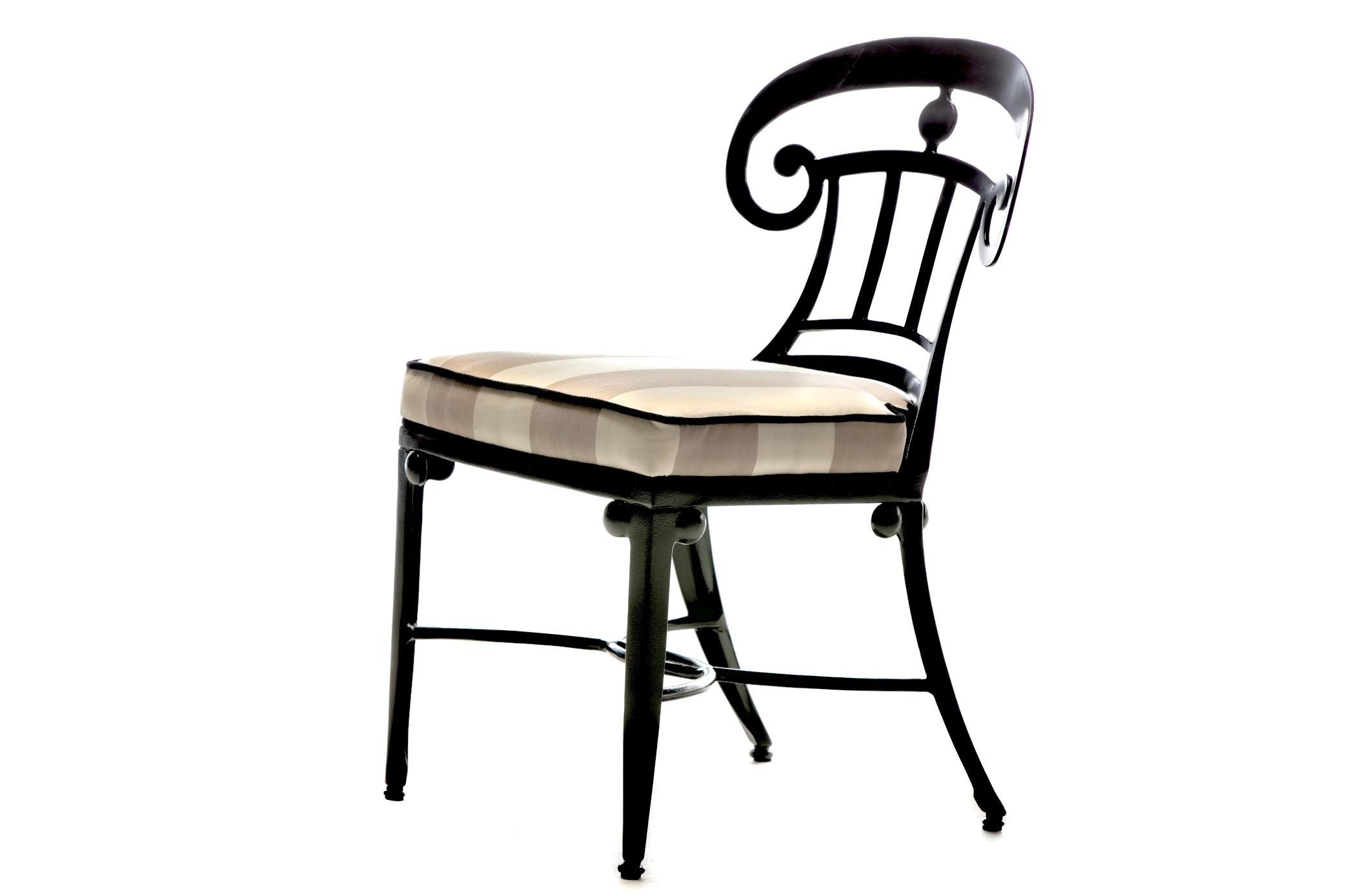 Hollywood Regency Style Set of 8 Indoor Outdoor Black Dining Chairs For Sale 9