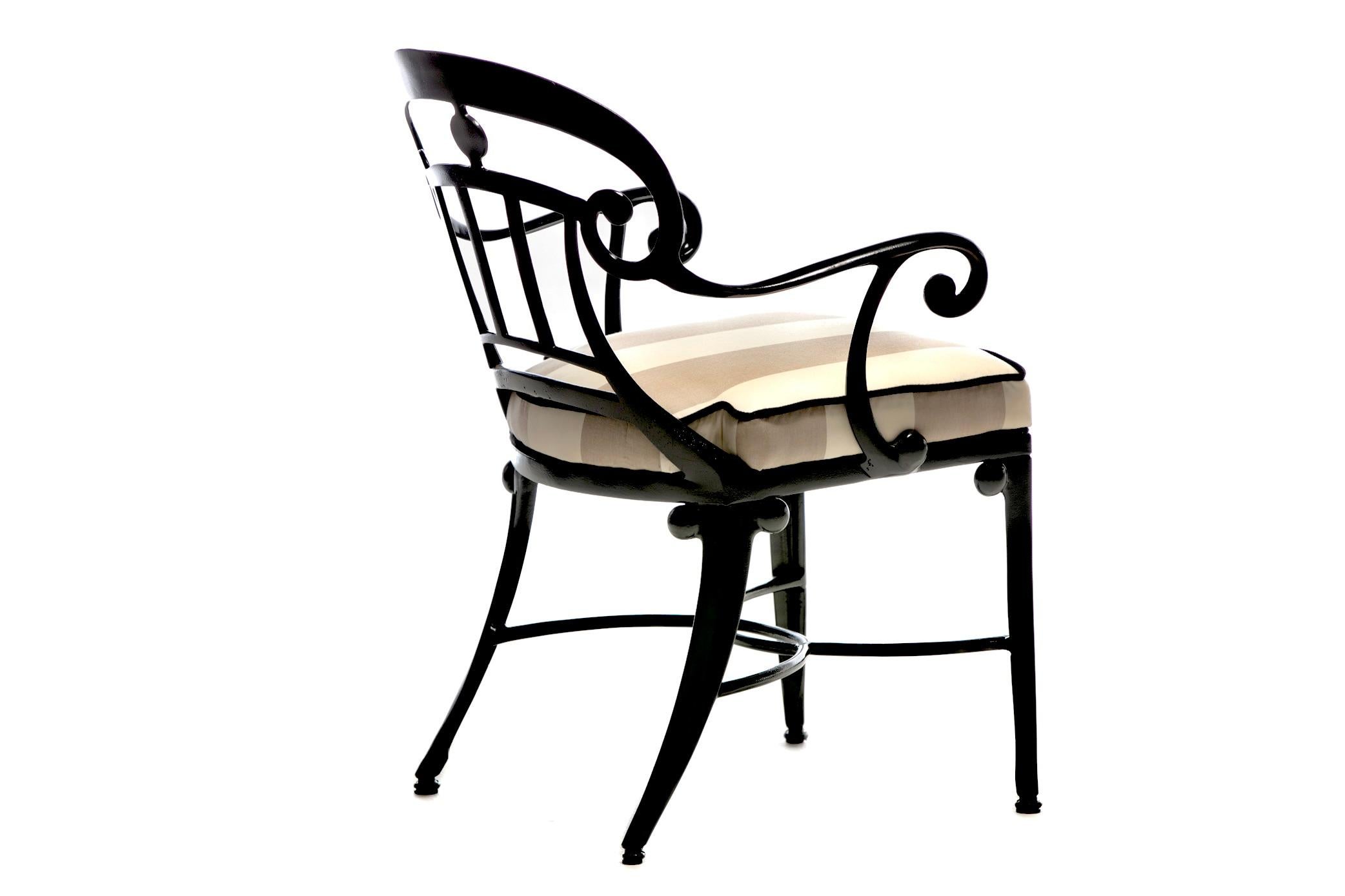 Hollywood Regency Style Set of 8 Indoor Outdoor Black Dining Chairs For Sale 2