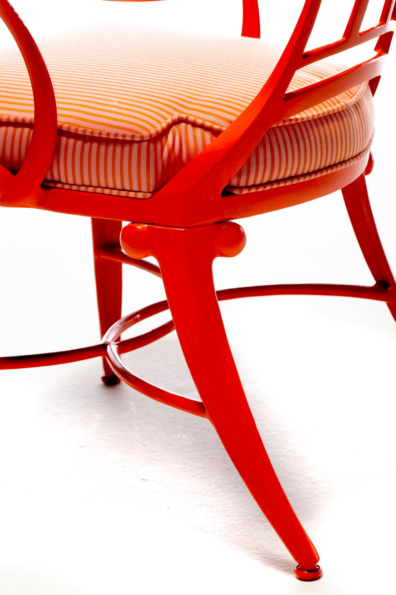 Ensemble de 8 chaises de salle à manger Tangerine Orange pour l'intérieur et l'extérieur, style Hollywood Regency en vente 11