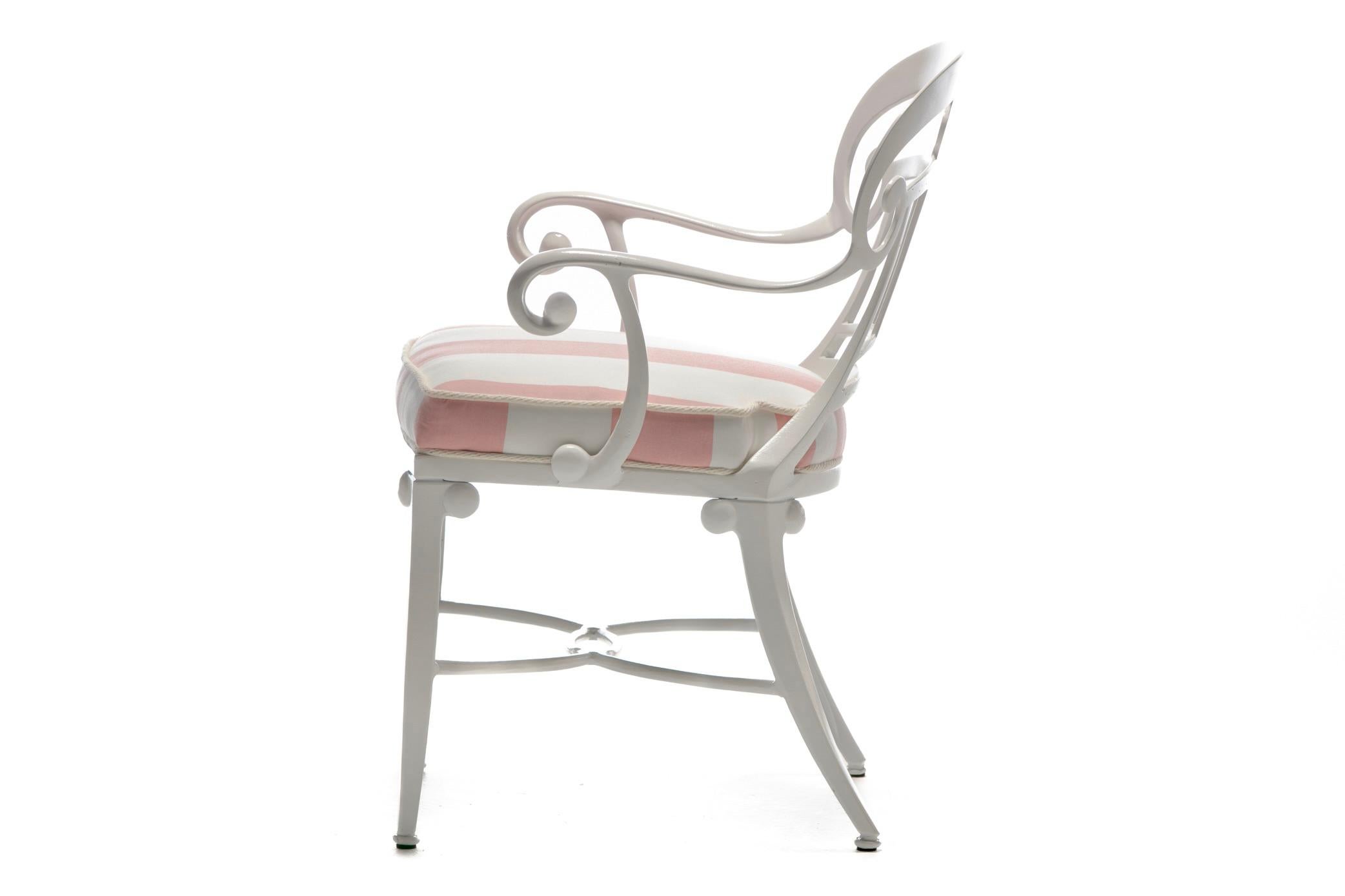 Hollywood Regency Style Set of 8 Indoor Outdoor White Dining Chairs For Sale 4