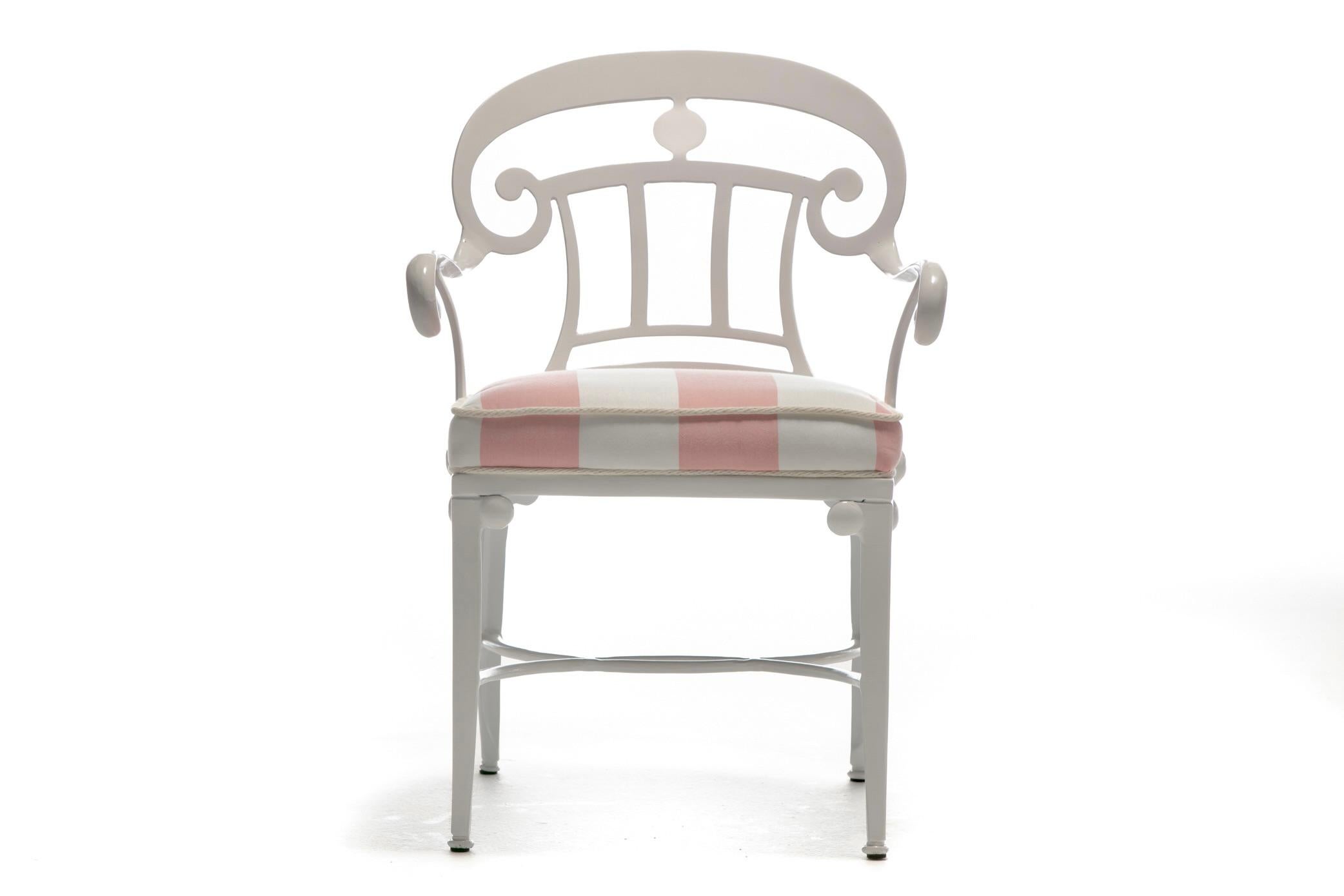 Hollywood Regency Style Set of 8 Indoor Outdoor White Dining Chairs For Sale 5