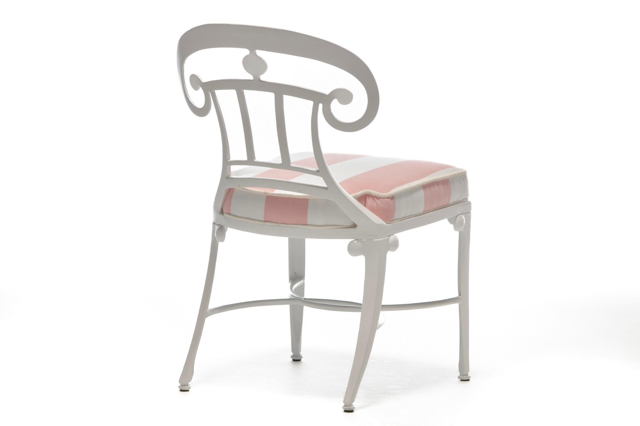 Hollywood Regency Style Set of 8 Indoor Outdoor White Dining Chairs For Sale 7
