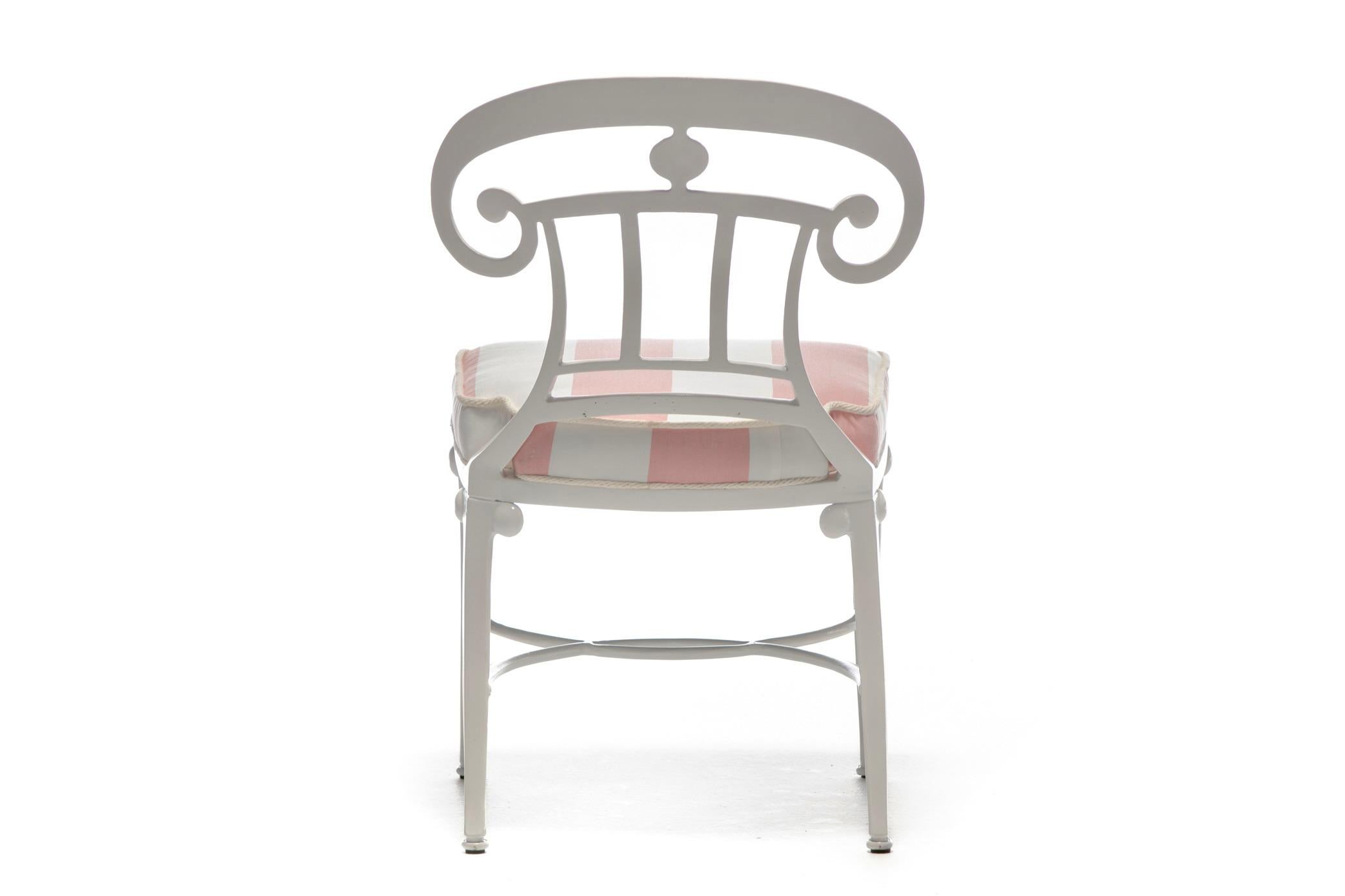 Hollywood Regency Style Set of 8 Indoor Outdoor White Dining Chairs For Sale 8