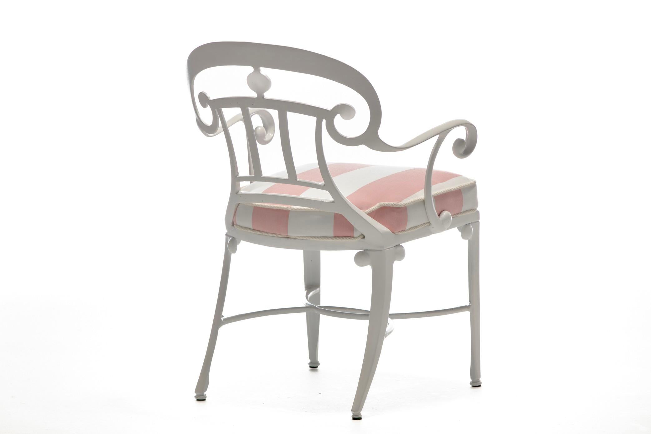 Hollywood Regency Style Set of 8 Indoor Outdoor White Dining Chairs For Sale 3