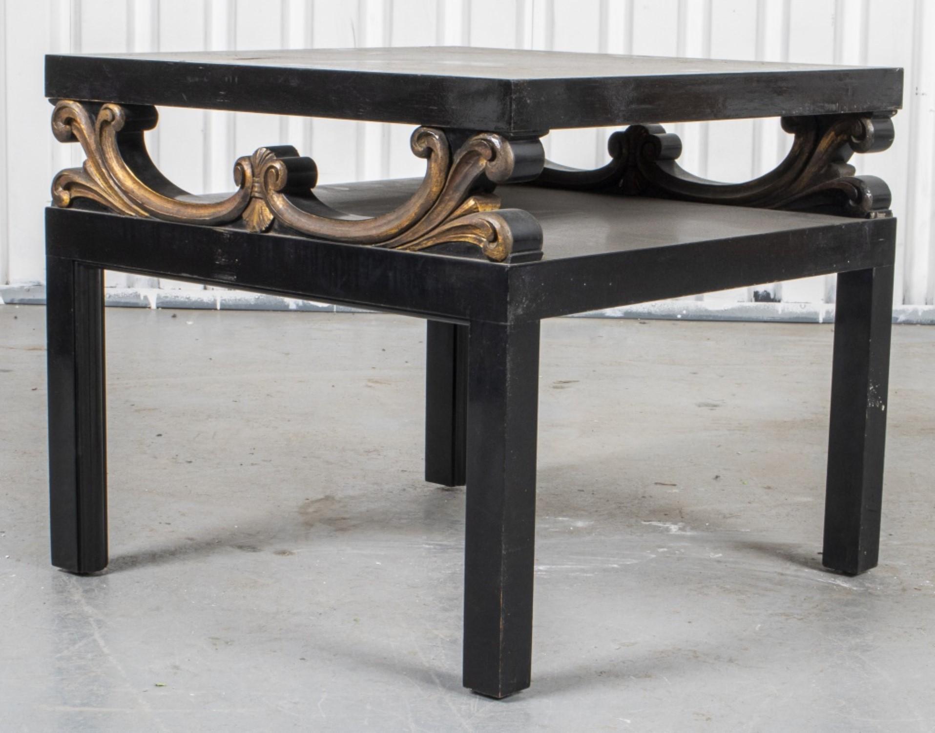 Hollywood Regency style parcel gilt black lacquer side table.

Dealer: S138XX