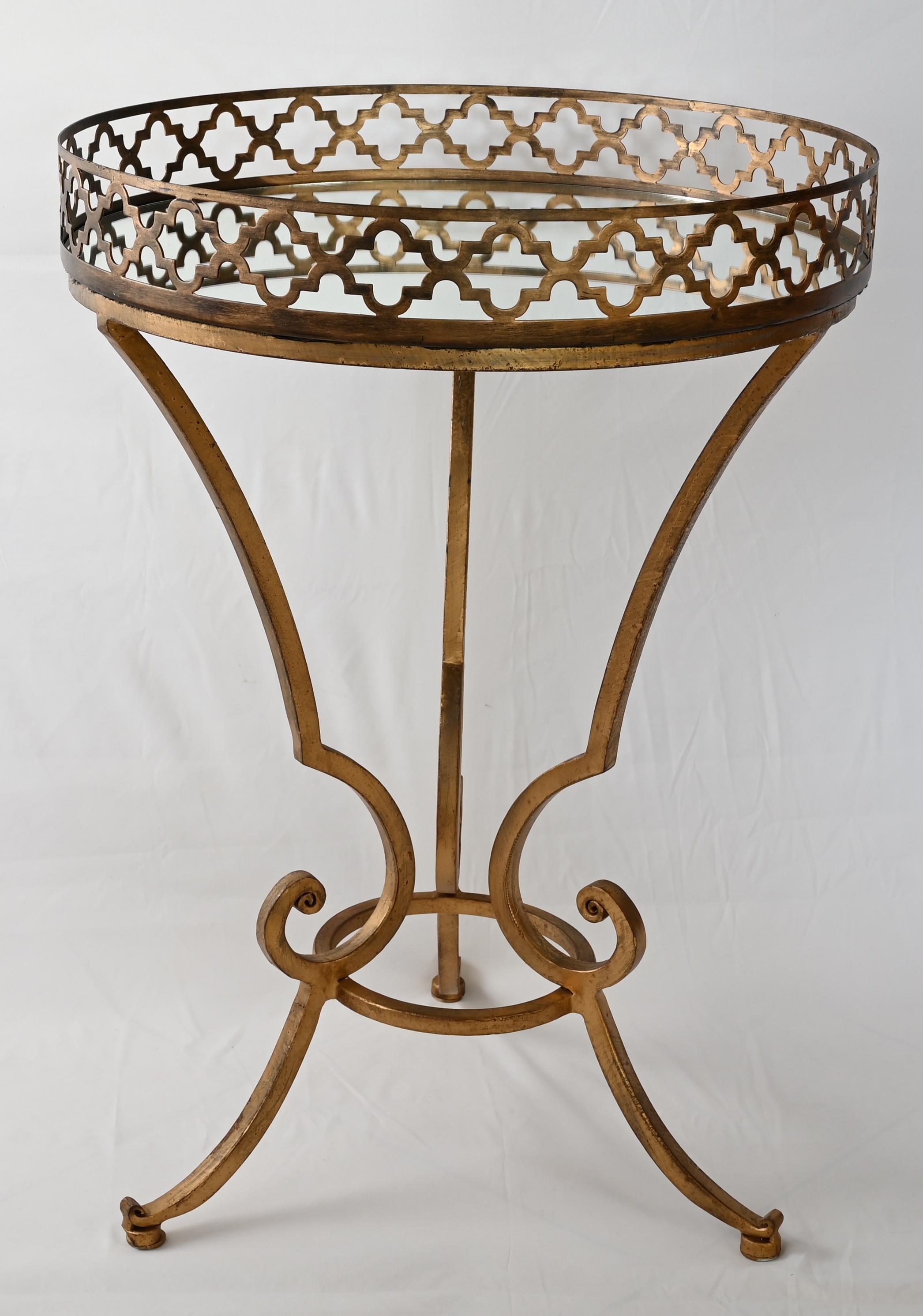 Bronze Hollywood Regency Style Side Table or End Table with Mirrored Top For Sale
