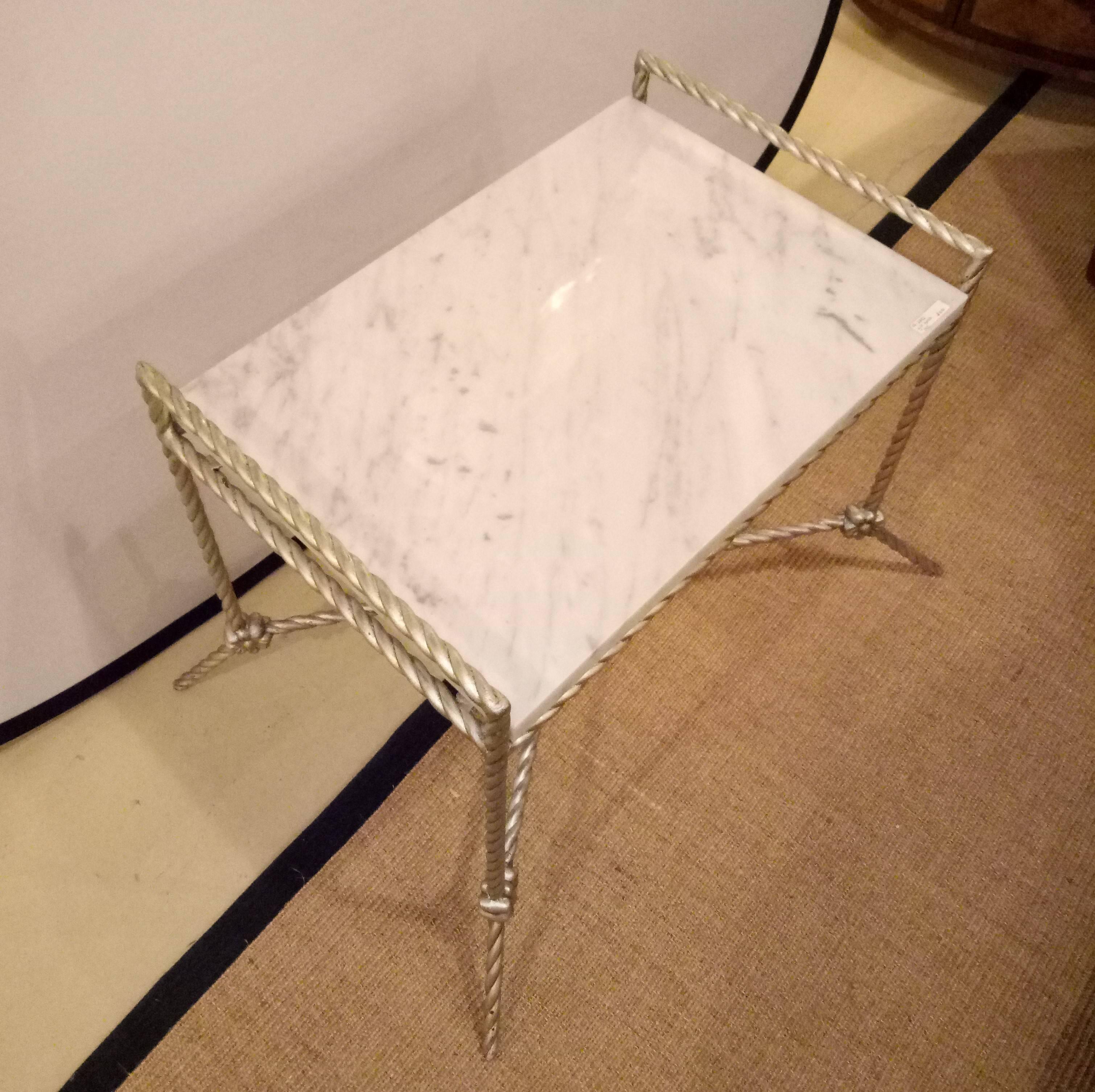 Contemporary Hollywood Regency Style Silver Gilt Metal Bench or Side Table with a Marble Top