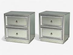 Hollywood Regency Style, Silver Leaf, Distressed Glass, Mirrored Nightstands