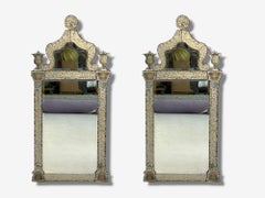 Hollywood Regency Style, Silver Leaf, Etched Glass, Venetian Wall Mirrors