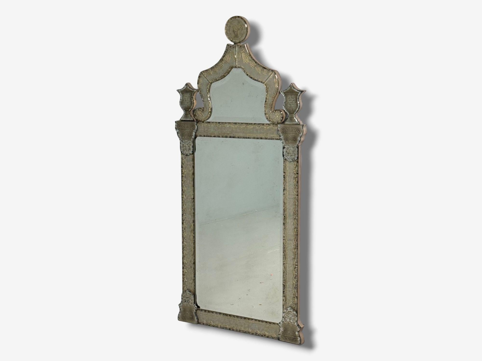 Vietnamese Hollywood Regency Style, Silver Leaf, Etched Glass, Venetian Wall Mirrors For Sale