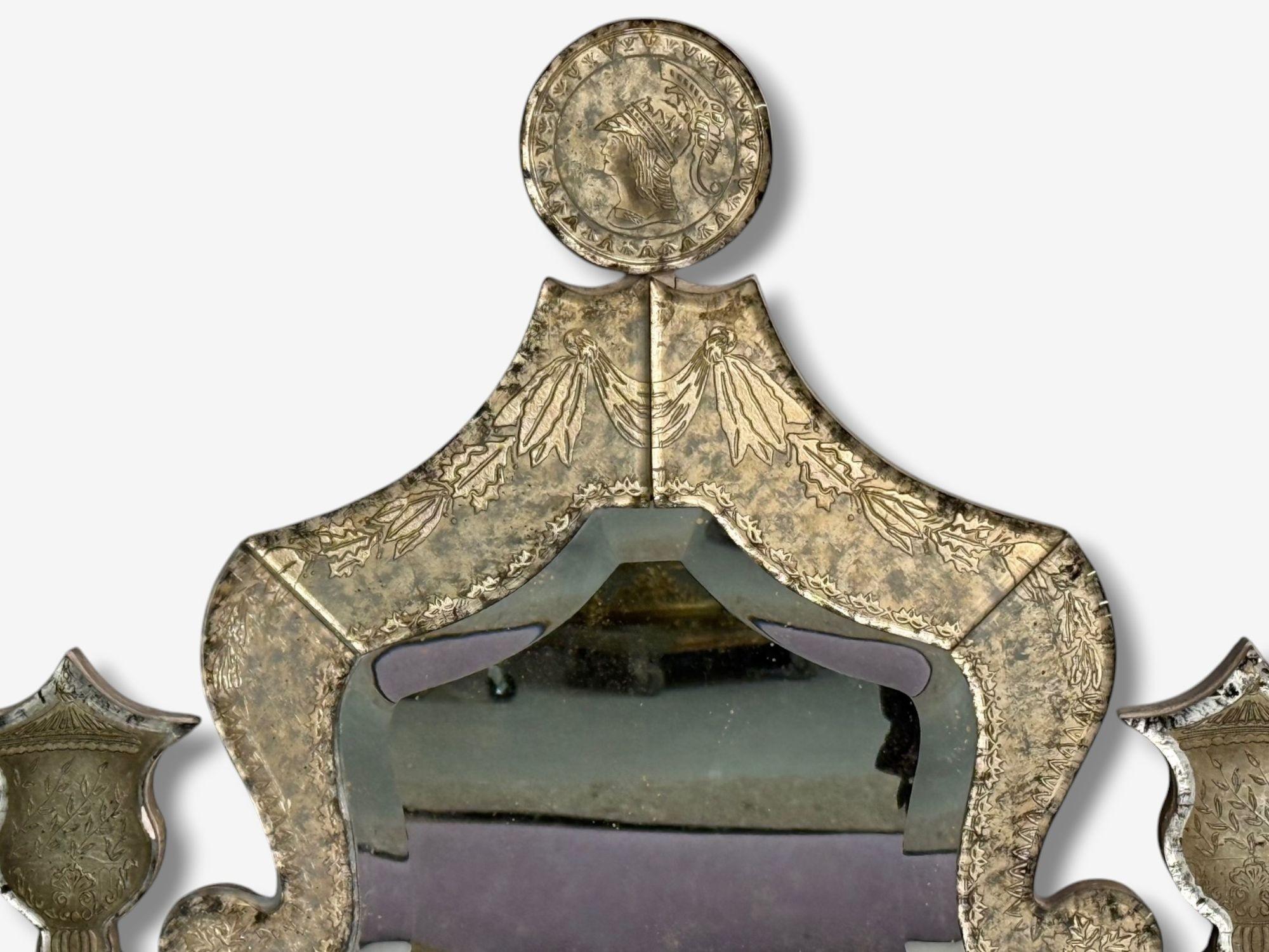 Hollywood Regency Style, Silver Leaf, Etched Glass, Venetian Wall Mirrors For Sale 1