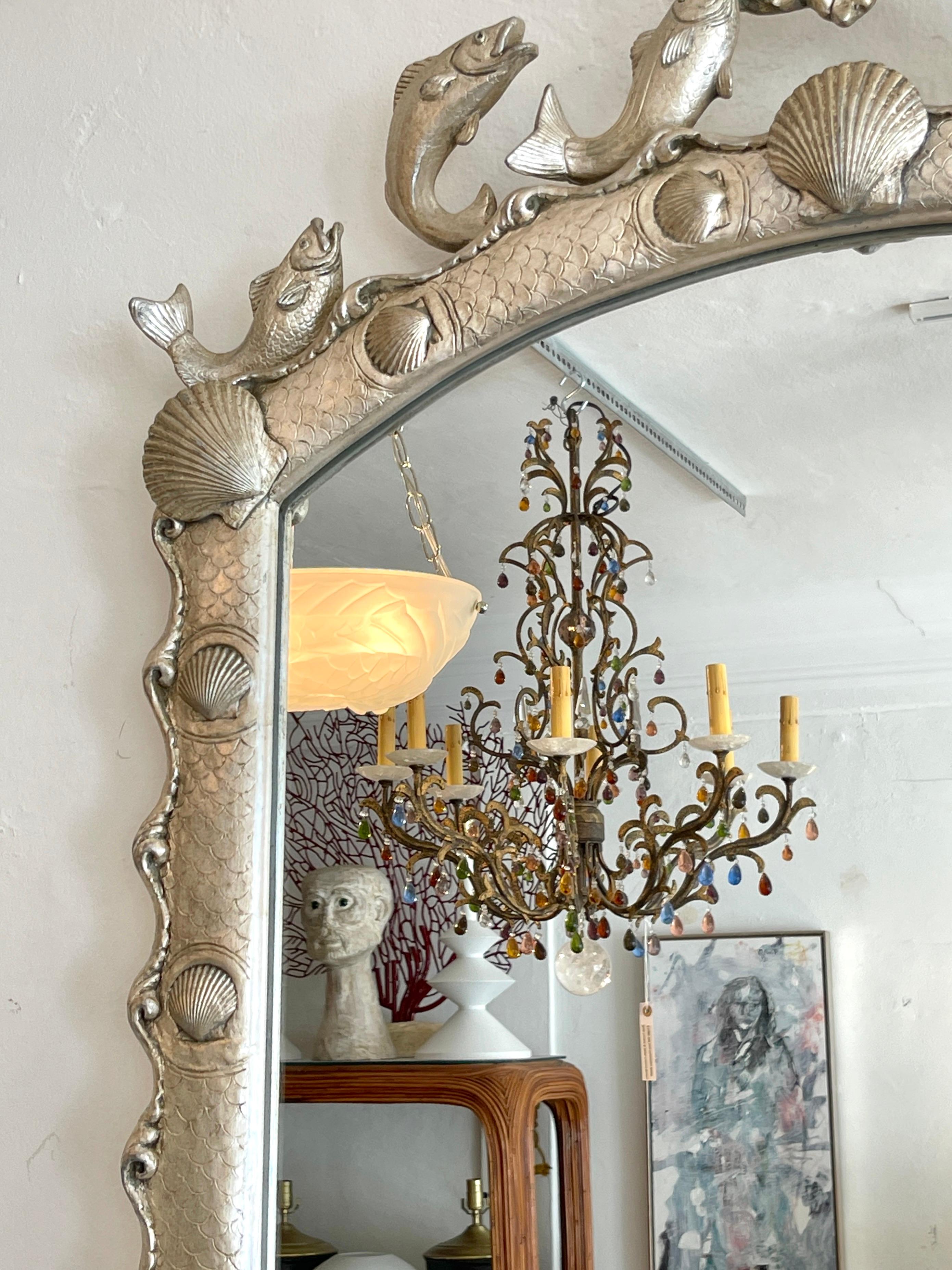 Silvered Hollywood Regency Style Silver-Leaf 'Martha's Vineyard' Mirror by Carvers Guild