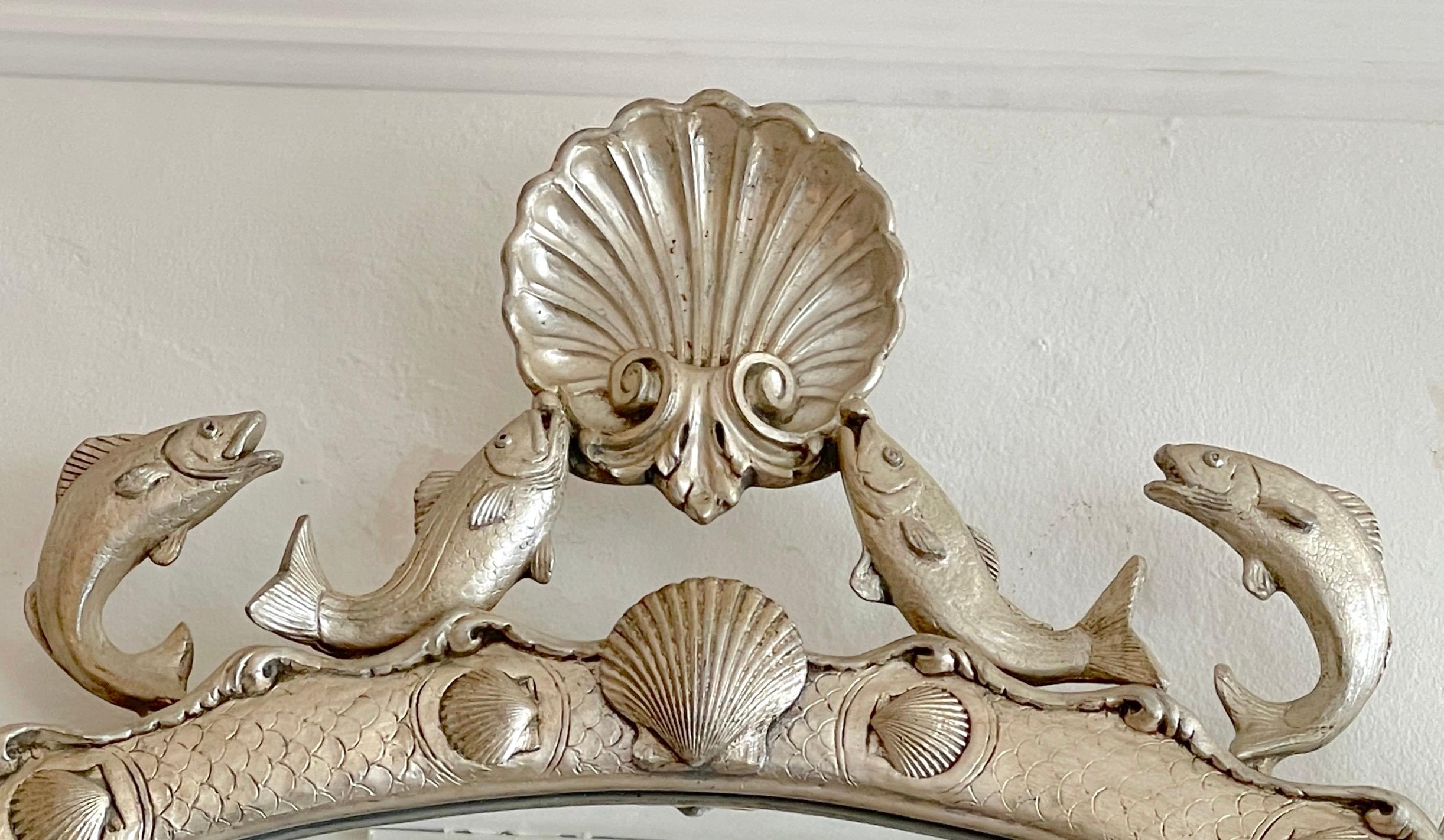 Hollywood Regency Style Silver-Leaf 'Martha's Vineyard' Mirror by Carvers Guild In Good Condition In West Palm Beach, FL