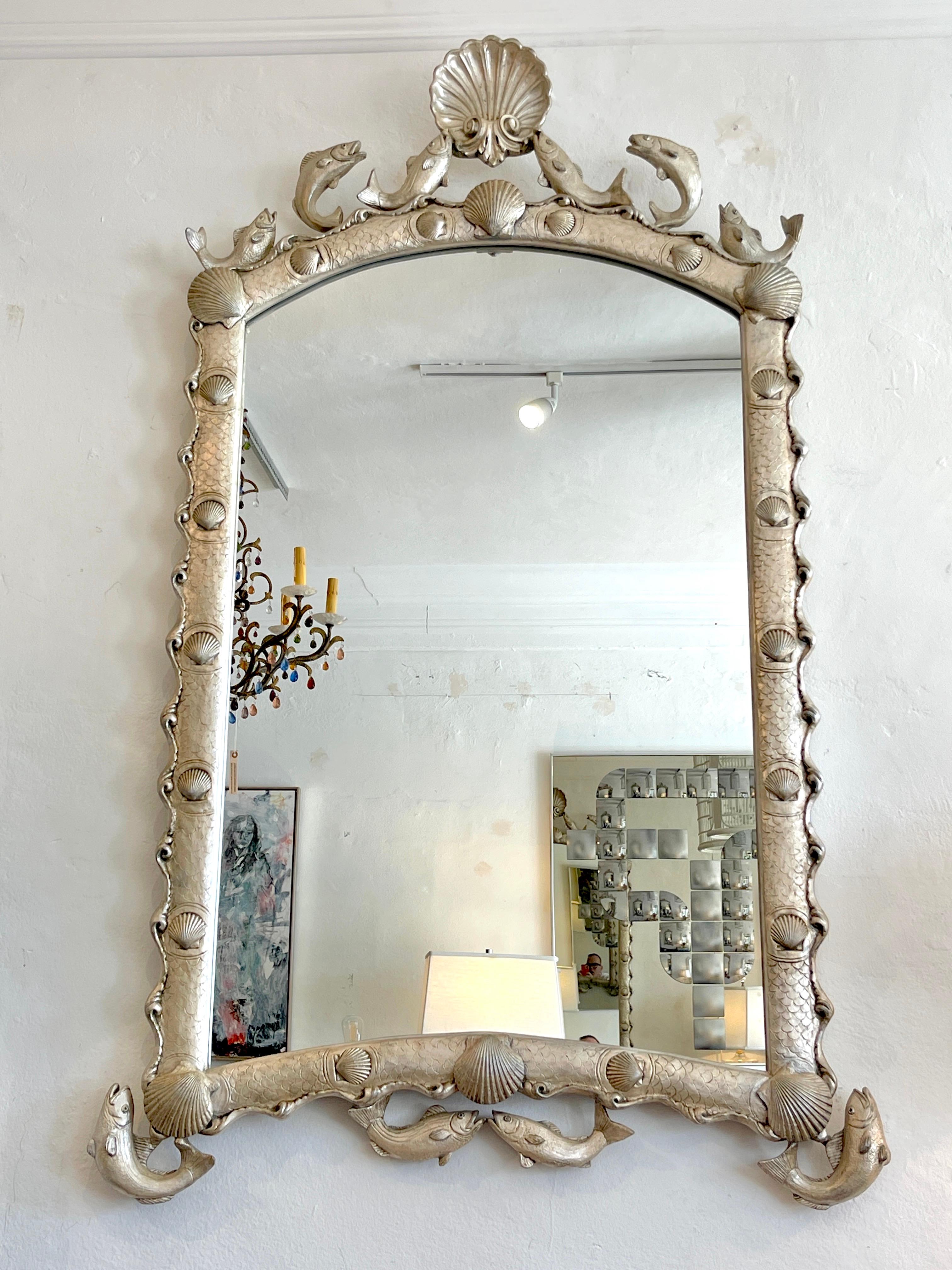 Hollywood Regency Style Silver-Leaf 'Martha's Vineyard' Mirror by Carvers Guild 2