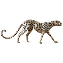 Hollywood Regency Stil Versilberte Bronze Gepard Skulptur