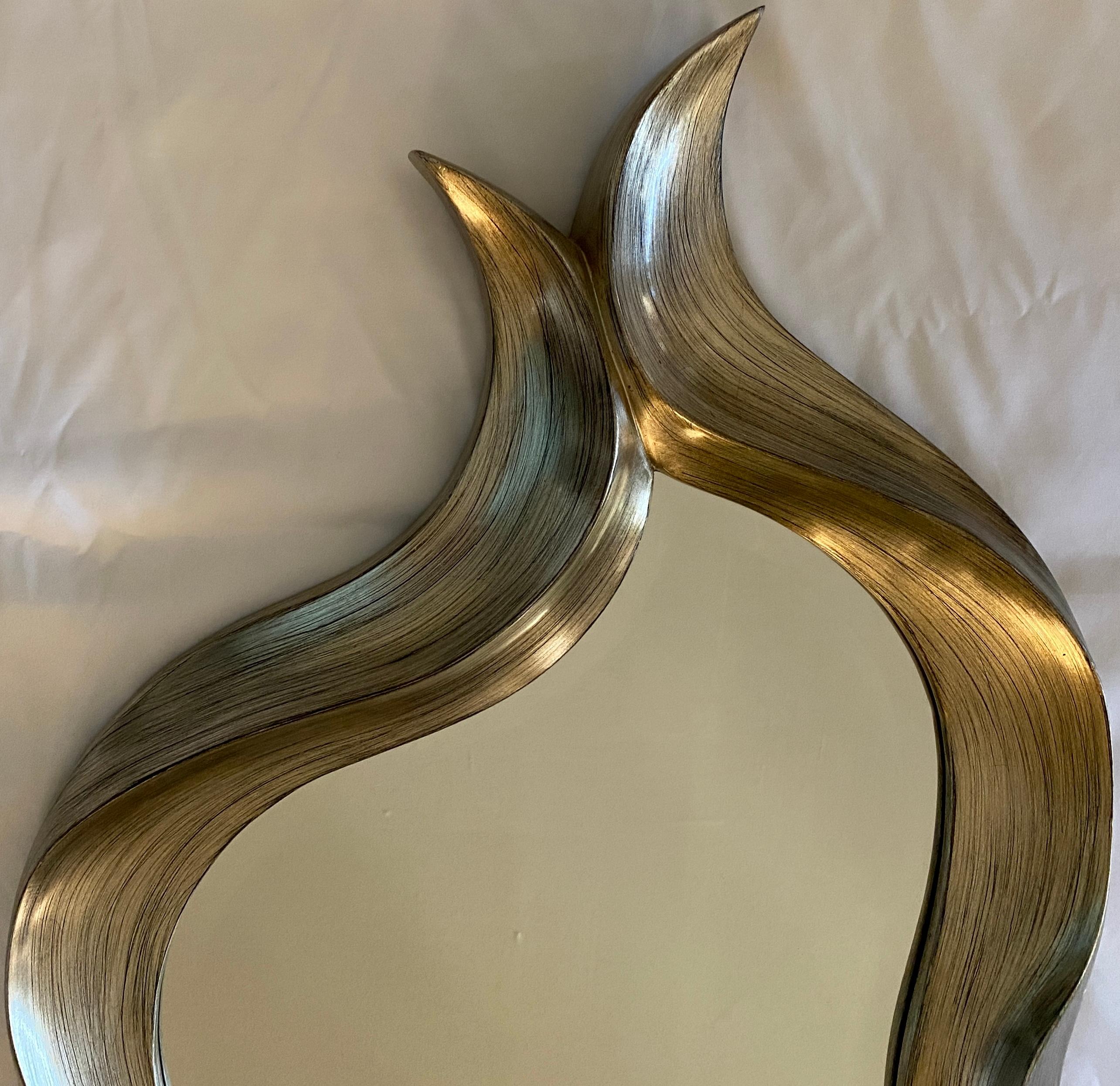 American Hollywood Regency Style Curved Silvered Mirror For Sale