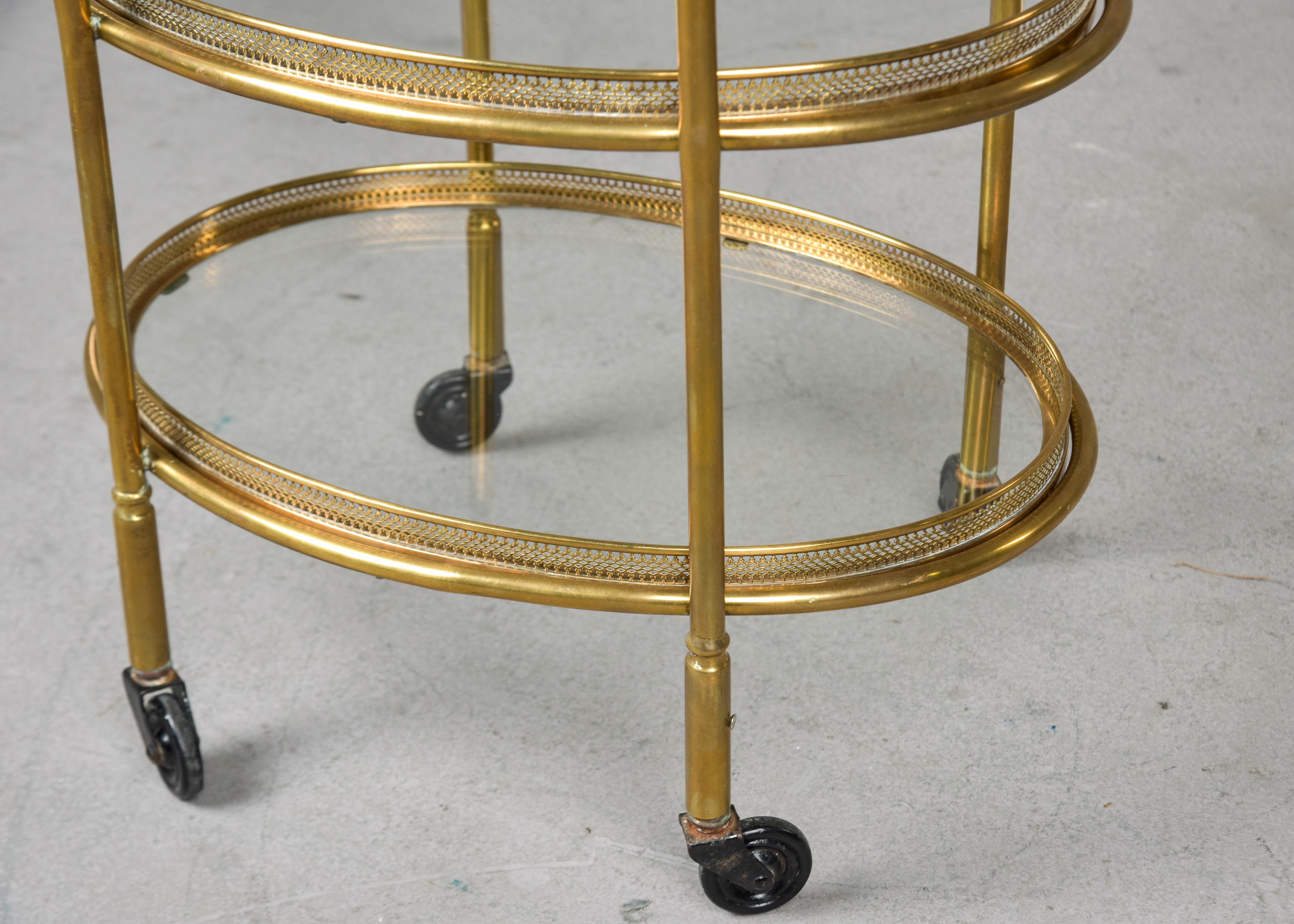 Hollywood Regency Style Small Three Tier Brass Trolley with Removable Trays For Sale 6
