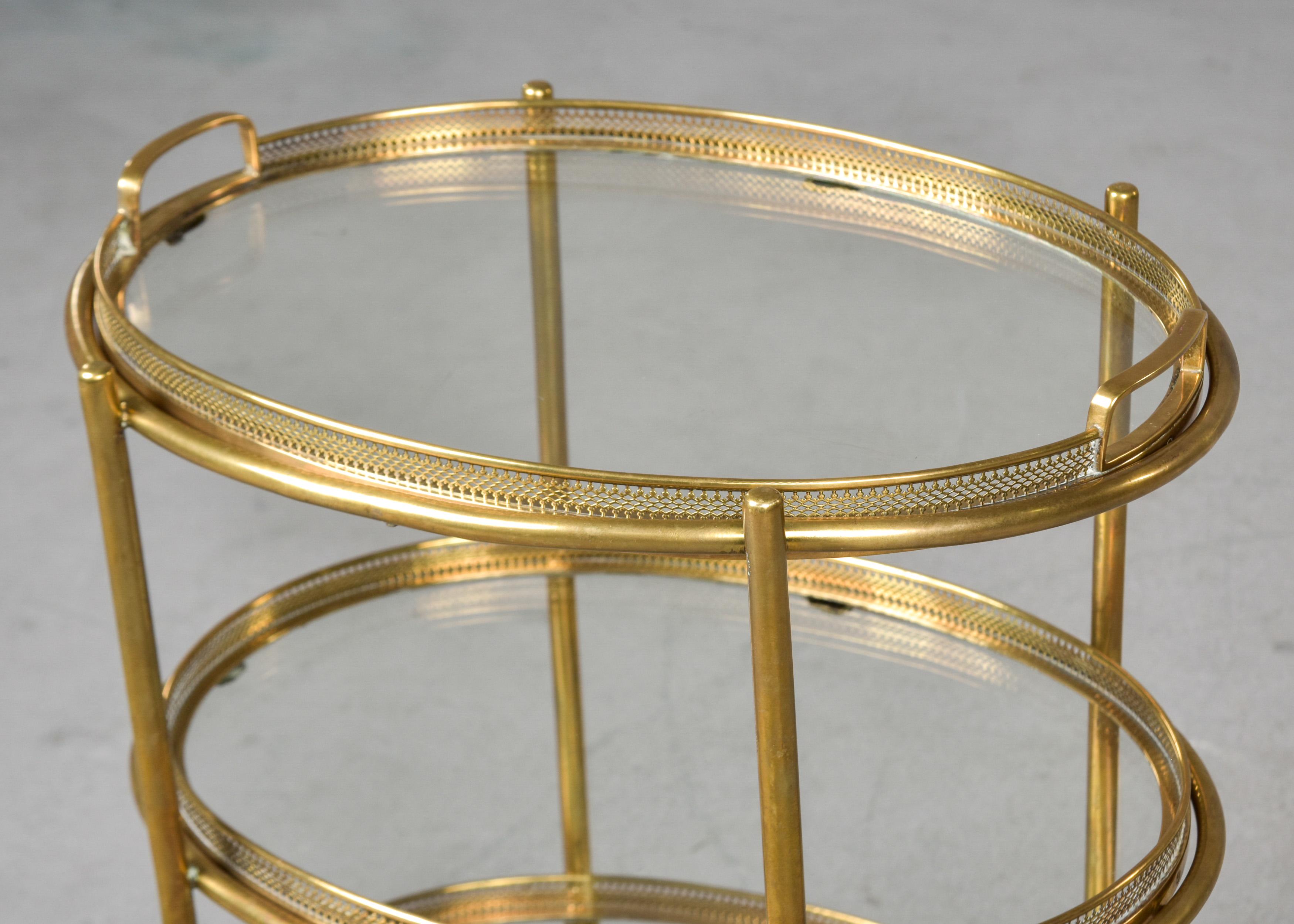 Hollywood Regency Style Small Three Tier Brass Trolley with Removable Trays For Sale 8