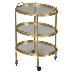 Hollywood Regency Style Small Three Tier Brass Trolley with Removable Trays Hollywood Regency Style Small Three Tier Brass Trolley with Removable Trays