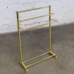 Hollywood Regency Style Solid Brass Freestanding Towel Stand Triple Tiered Bars