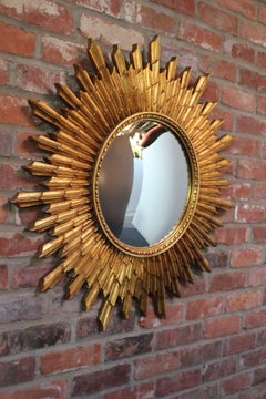 Hollywood Regency-Style Sunburst Giltwood Convex Mirror