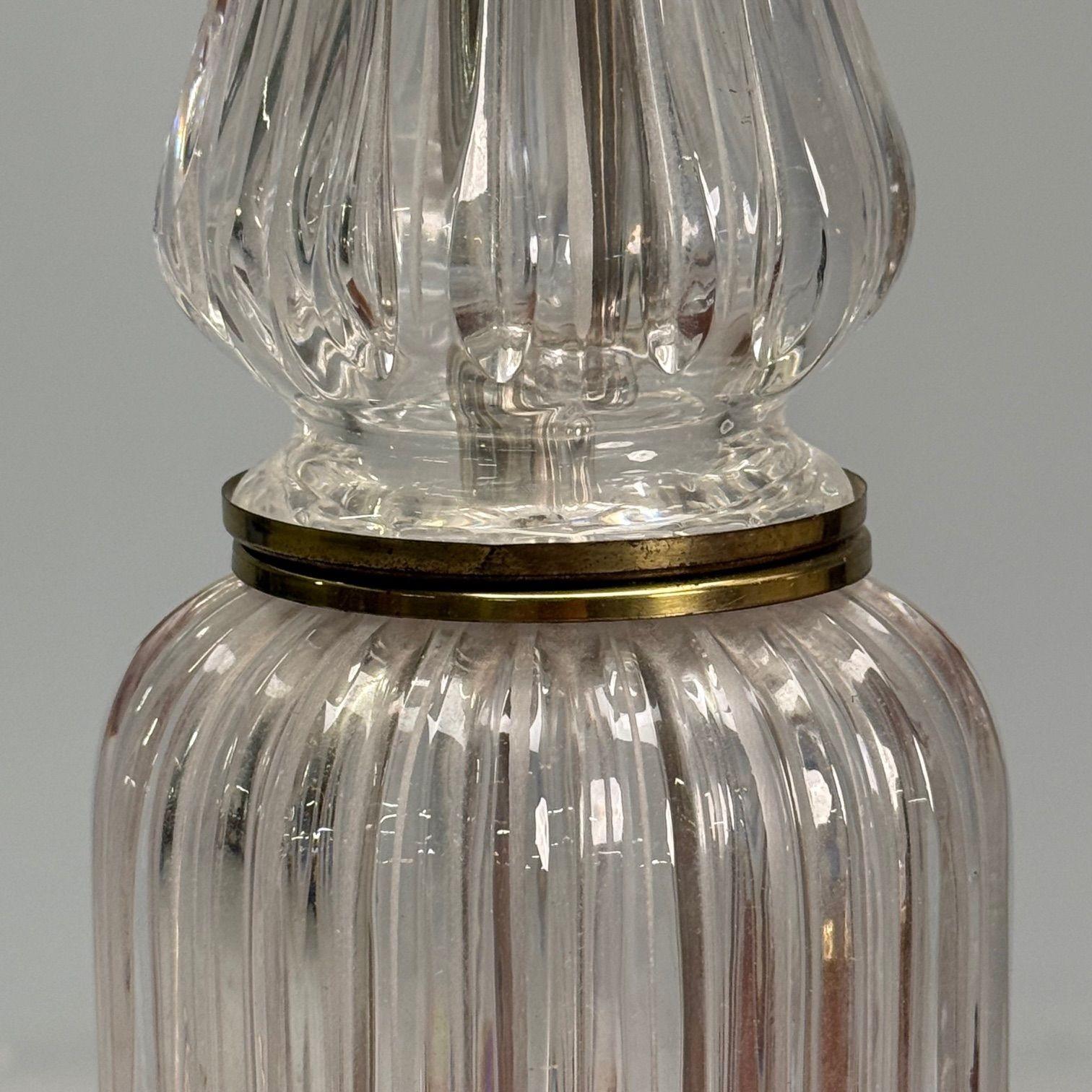 Verre Lampes de table de style Hollywood Regency, cristal cannelé, métal doré, États-Unis, années 1980 en vente